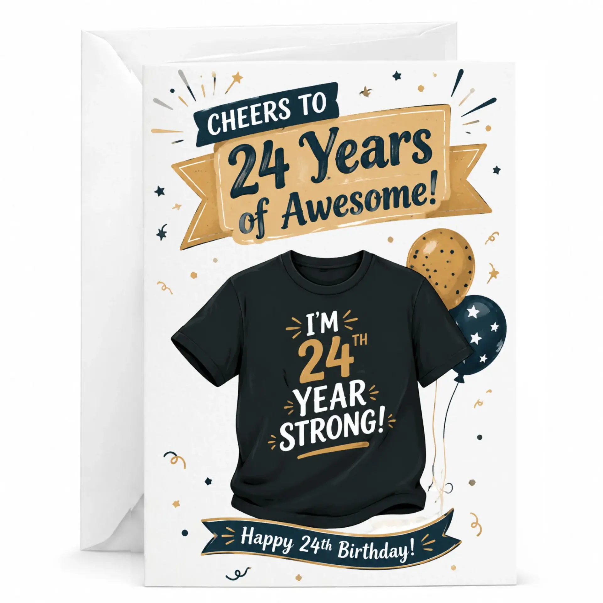 Birthday Card 24 Years of Awesome Greeting Card for 24th Birthday Celebration with Matching White Envelope Included