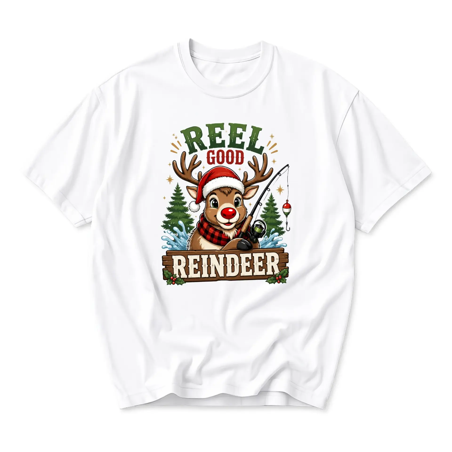 Funny Shirt Reel Good Reindeer Fishing Graphic Tee Holiday Seasonal Apparel for Casual Wear and Everyday Comfortable Outfits