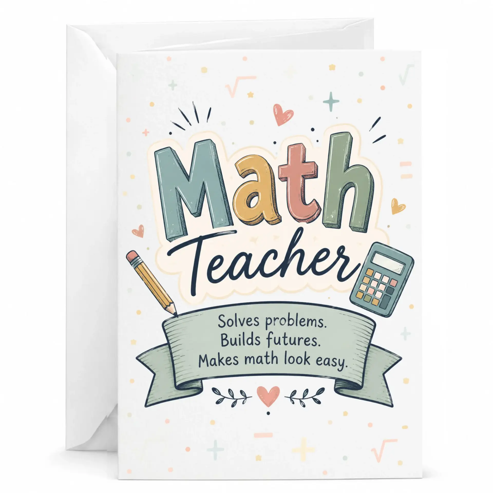 Math Teacher Greeting Card Solves Problems Builds Appreciation for Professional Educators or Mentors