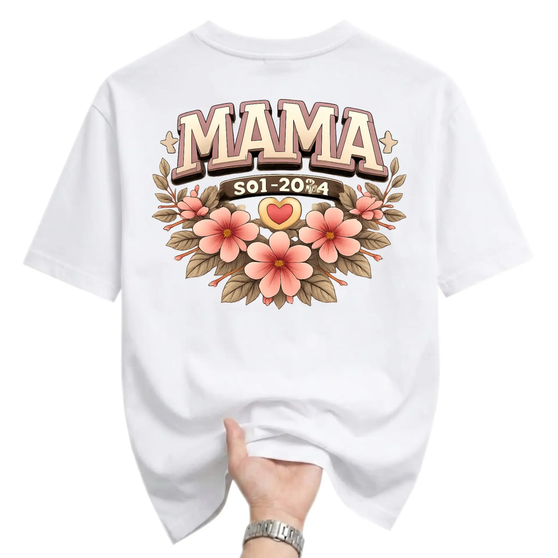 Graphic Tee Unisex Crew Neck Mama Floral 2024 Design Casual Cotton Blend Short Sleeve Shirt for Everyday Comfort