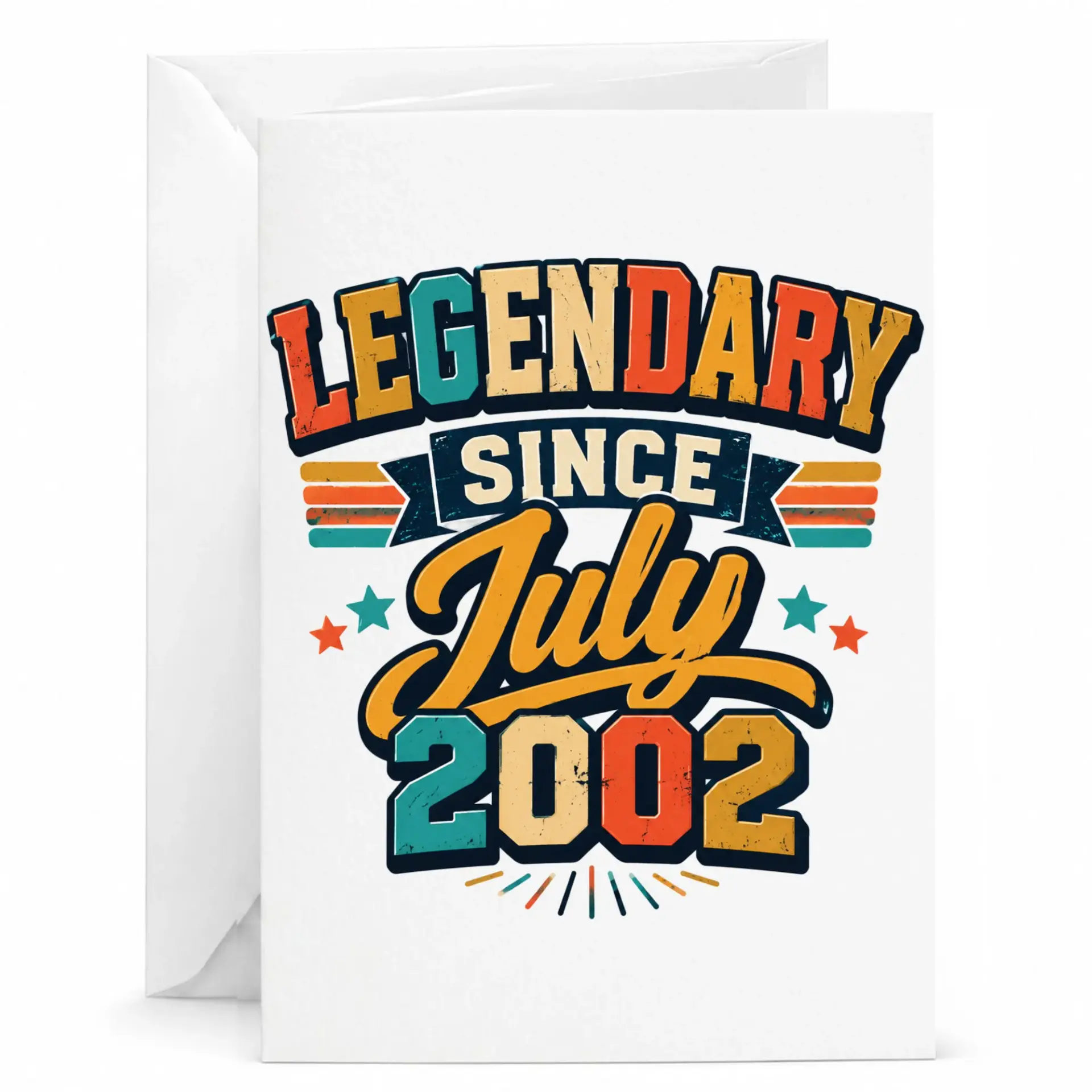 Birthday Card Legendary Since July 2002 Retro Vintage Style Greeting Card for Milestone Celebration with White Envelope