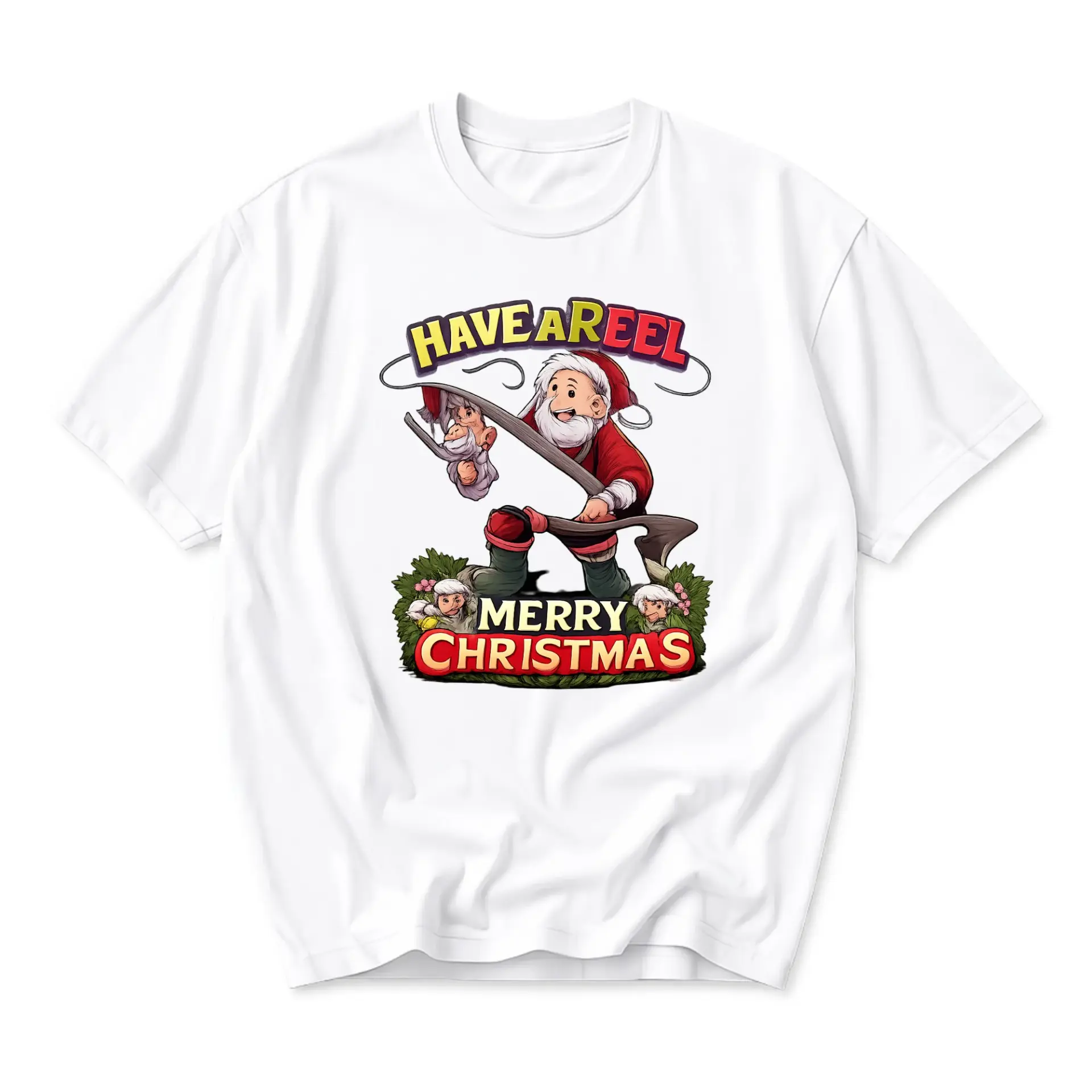 Funny Shirt Have a Reel Merry Christmas Unisex Graphic Printed T-Shirt