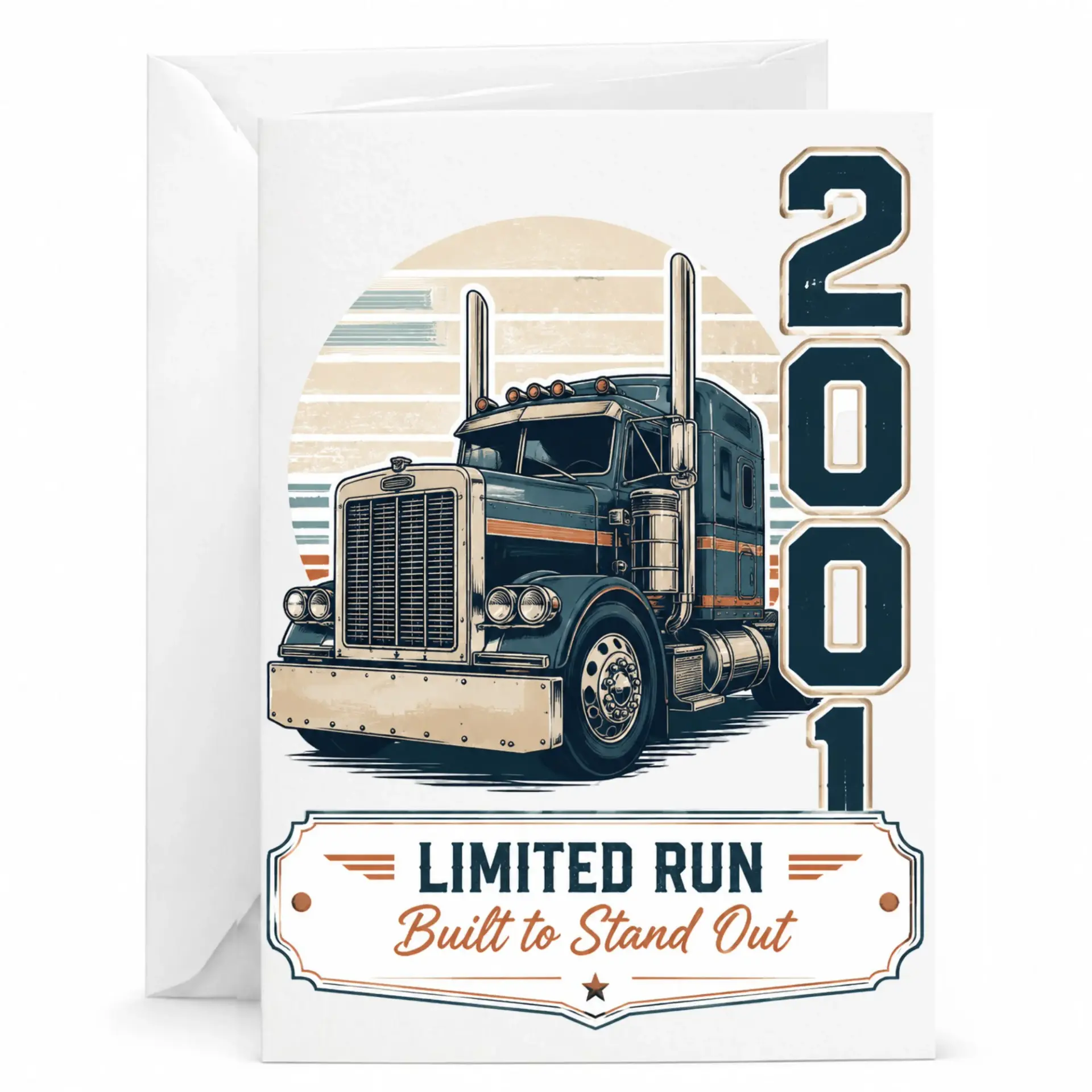 Birthday Card for 23rd Anniversary or Milestone 2001 Vintage Semi Truck Design Heavyweight Greeting Card