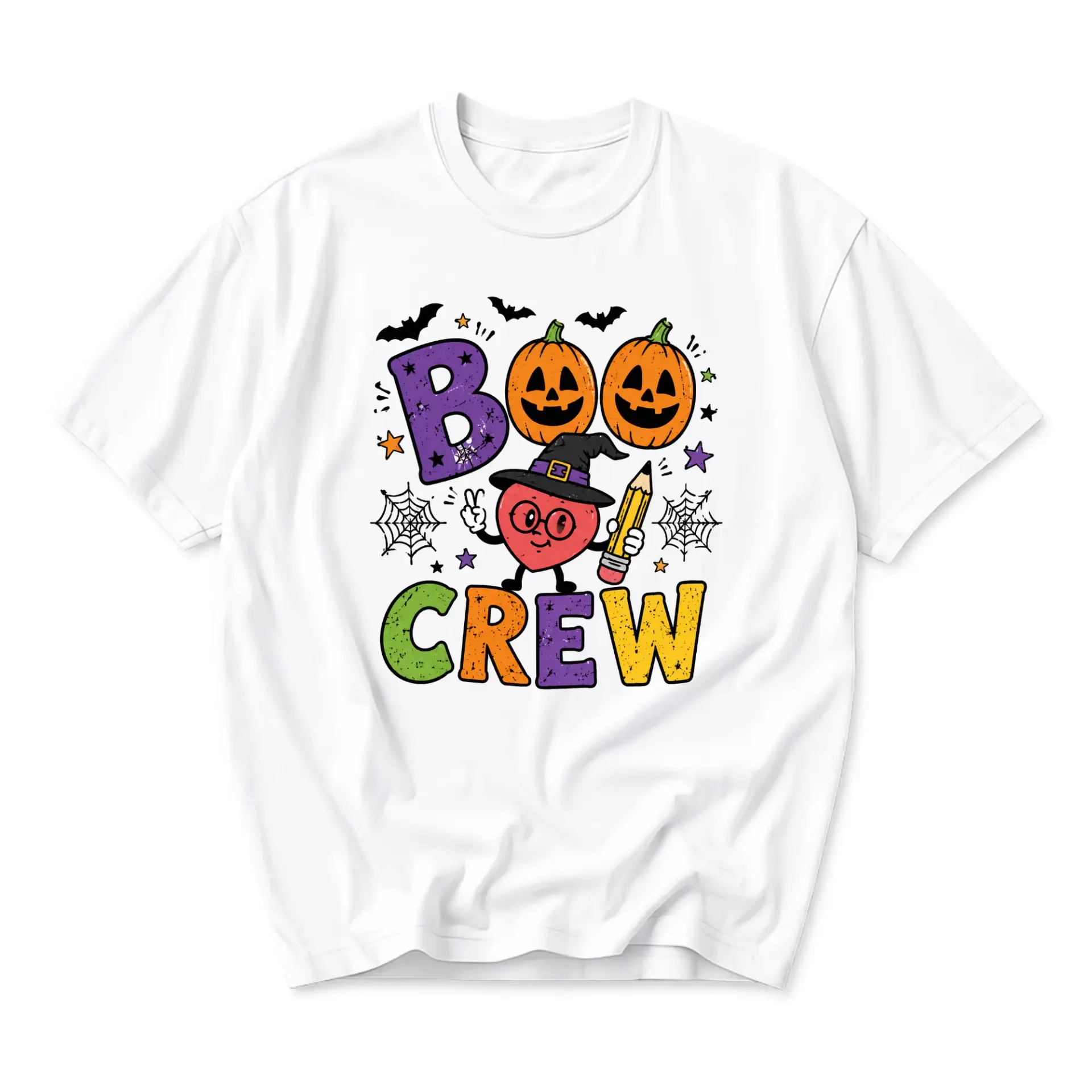 Graphic Tee Boo Crew Halloween Pumpkin Shirt Unisex Casual Cotton Blend Crew Neck Apparel for Fall Seasonal Festivities