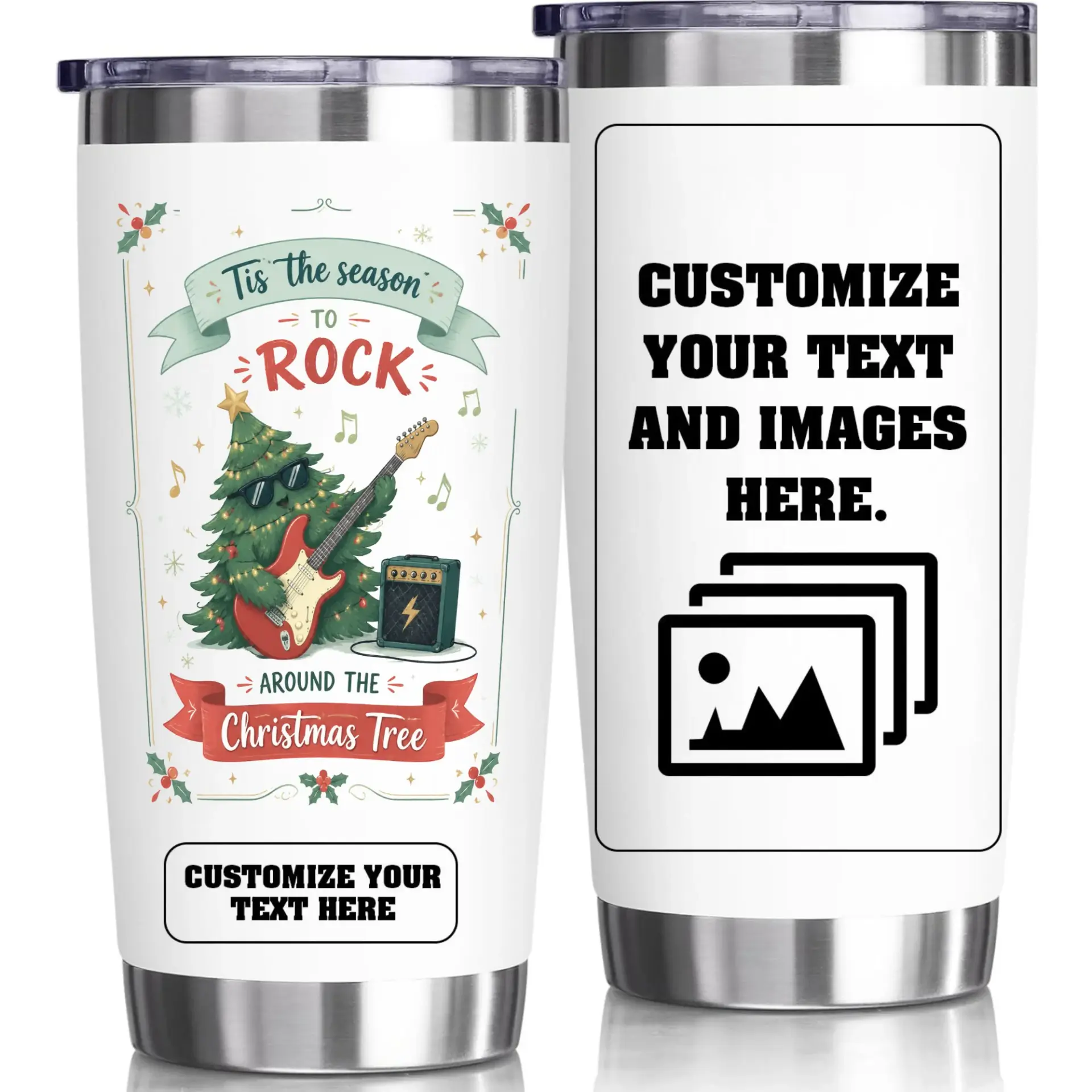 Stainless Steel Tumbler 20oz Holiday Music Theme Travel Mug Custom Design Insulated Cup for Hot and Cold Beverages
