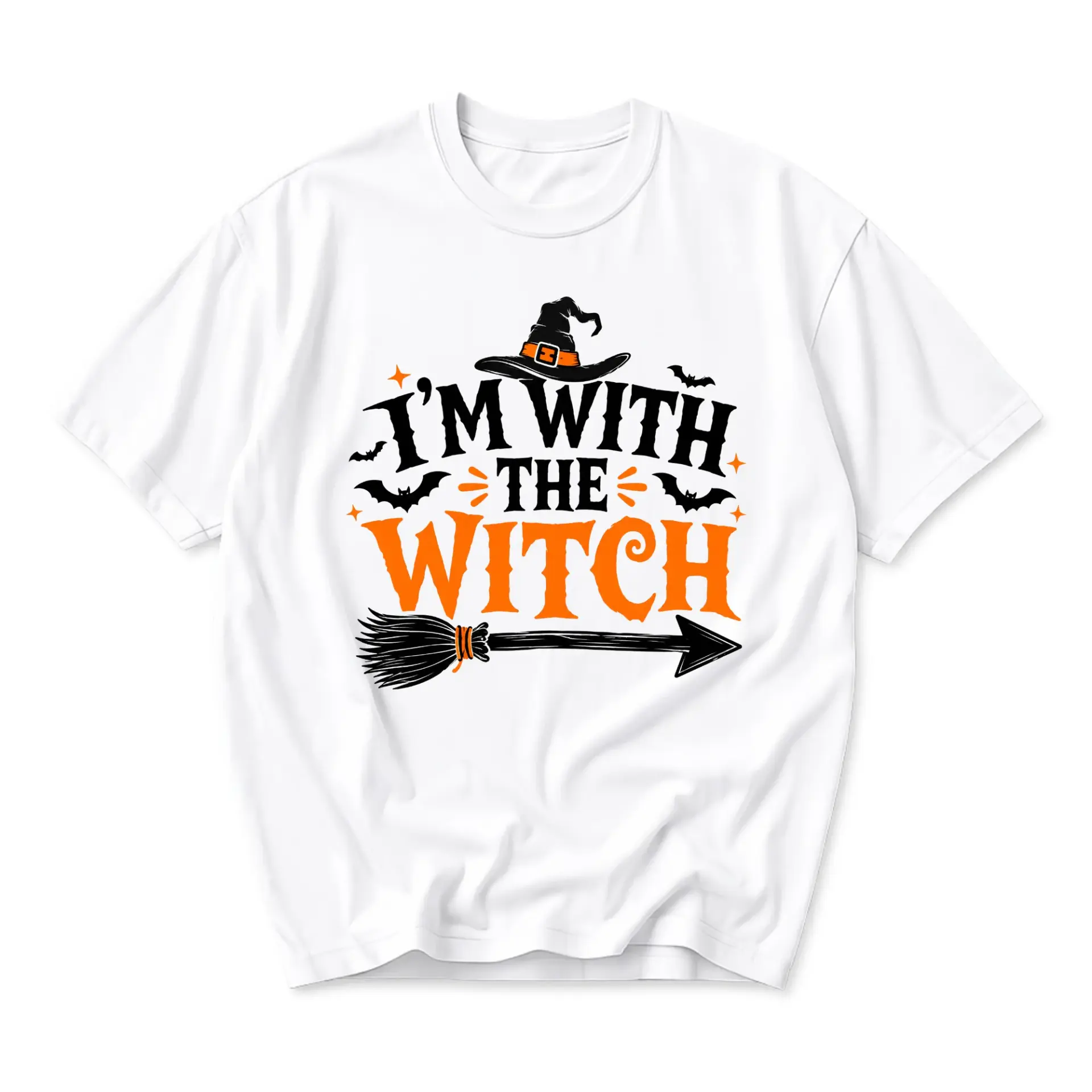 Funny Shirt I'm with the Witch Unisex Graphic Printed T-Shirt Seasonal Halloween Costume Casual Top for Men and Women