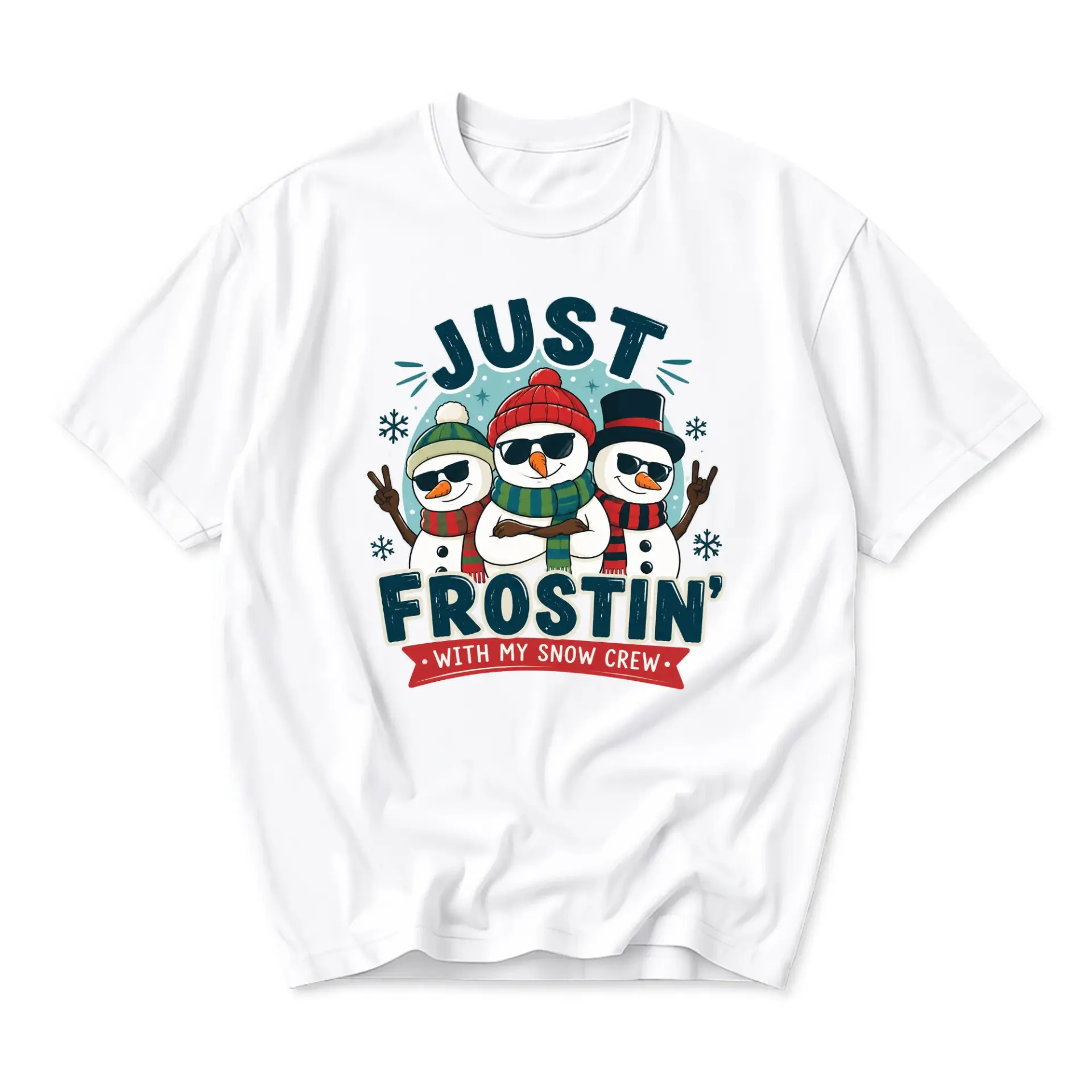 Funny Shirt Just Frostin with My Snow Crew Graphic Tee Unisex Winter Holiday Snowman Design Cotton Casual Top