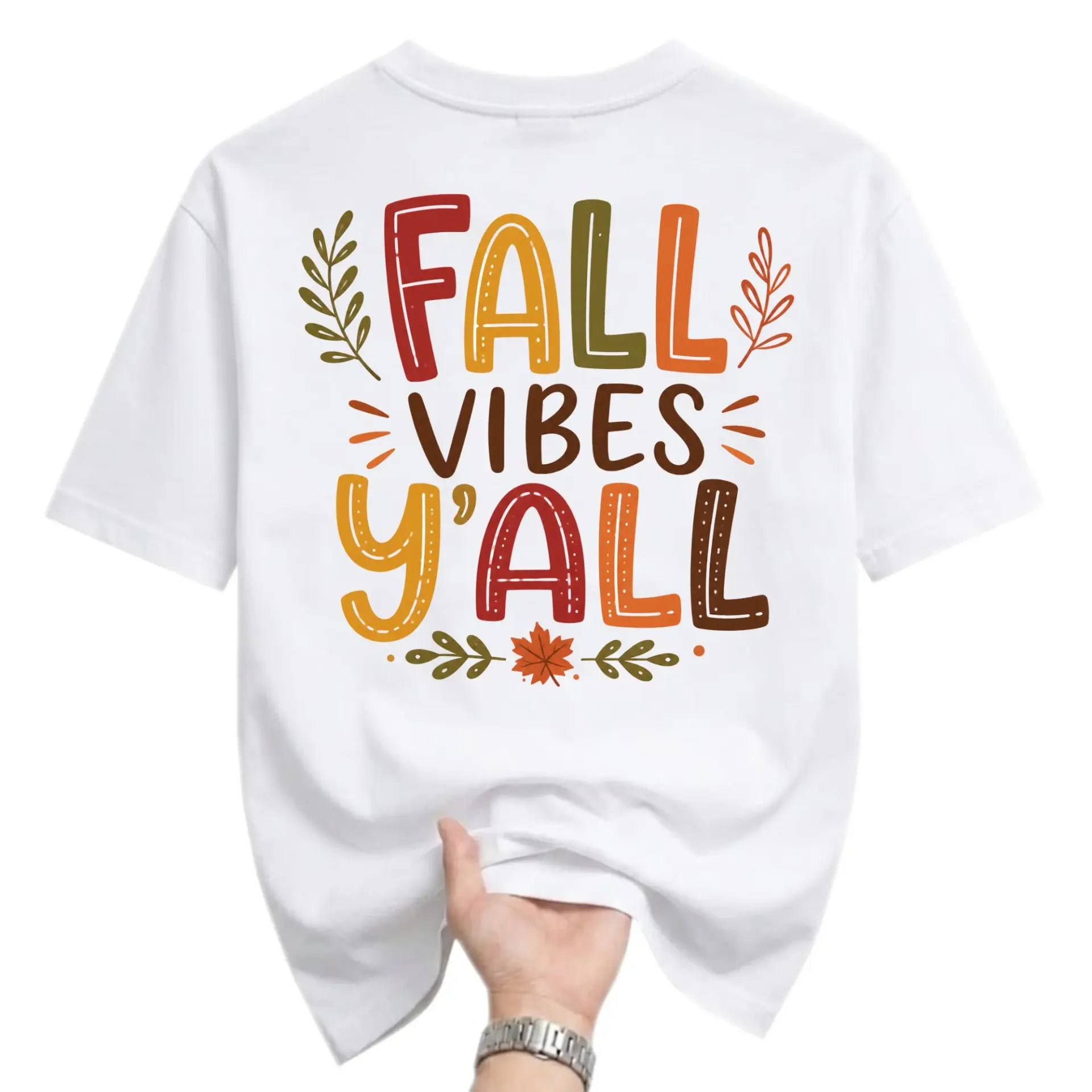 Graphic Tee Fall Vibes Y'all Autumn Season Shirt Seasonal Unisex Crew Neck Apparel for Casual Wear and Everyday Outfits