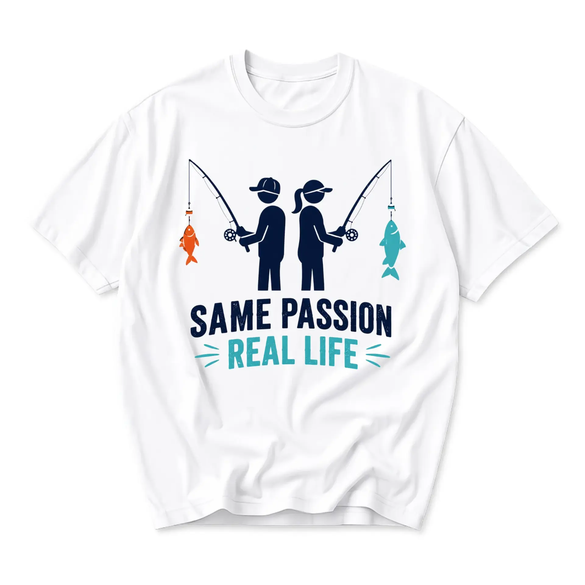 Graphic Tee Same Passion Life Fishing Couple Design Unisex Crew Neck Short