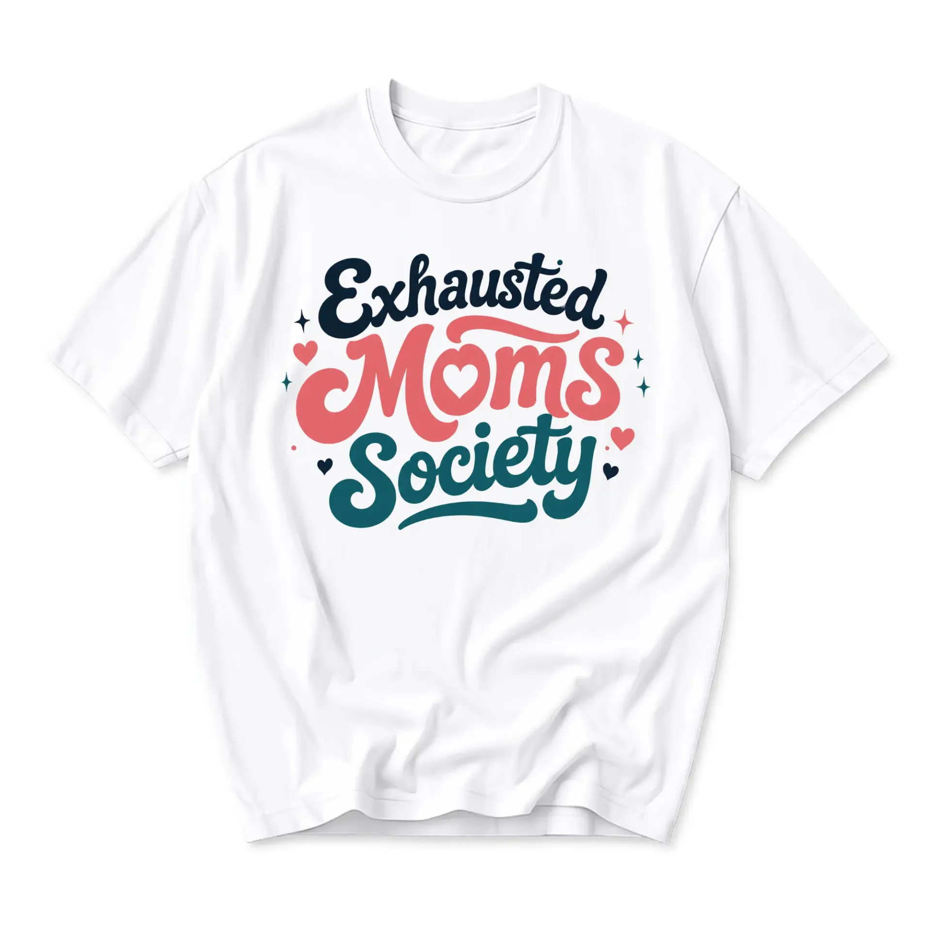 Funny Shirt Exhausted Moms Society Retro Graphic Tee Unisex Crew Neck Casual Everyday Apparel for Comfortable Style