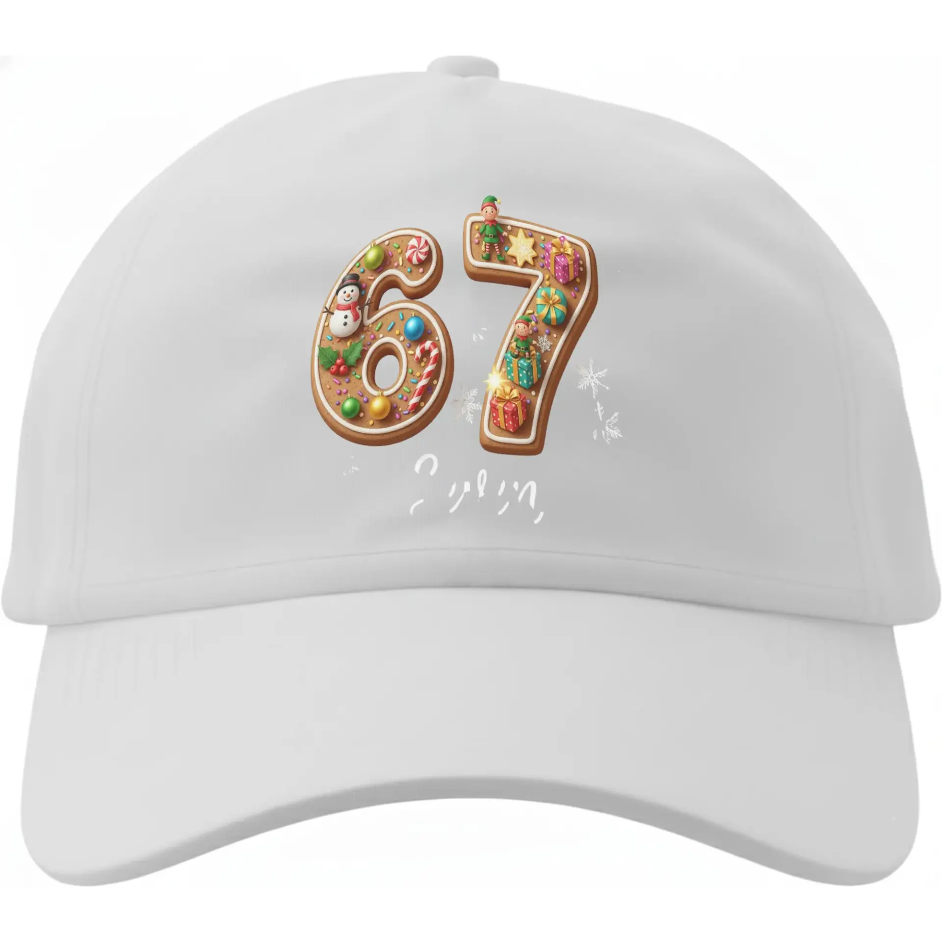 Baseball Cap Featuring Holiday Gingerbread Cookie Number 67 Design Festive Seasonal Graphic Cotton Hat for Adults