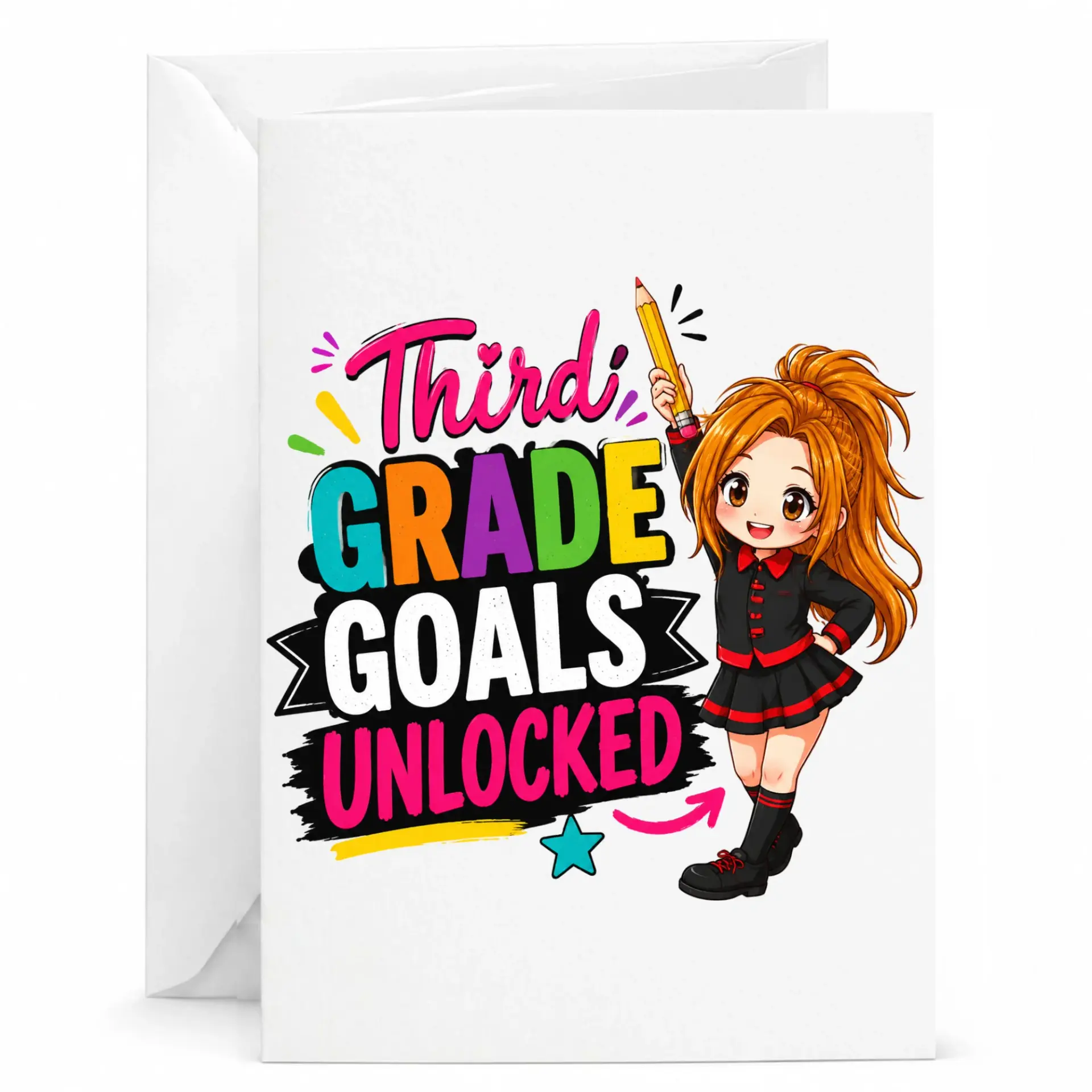 Greeting Card Third Unlocked with Anime Style Character Illustration for and Milestone