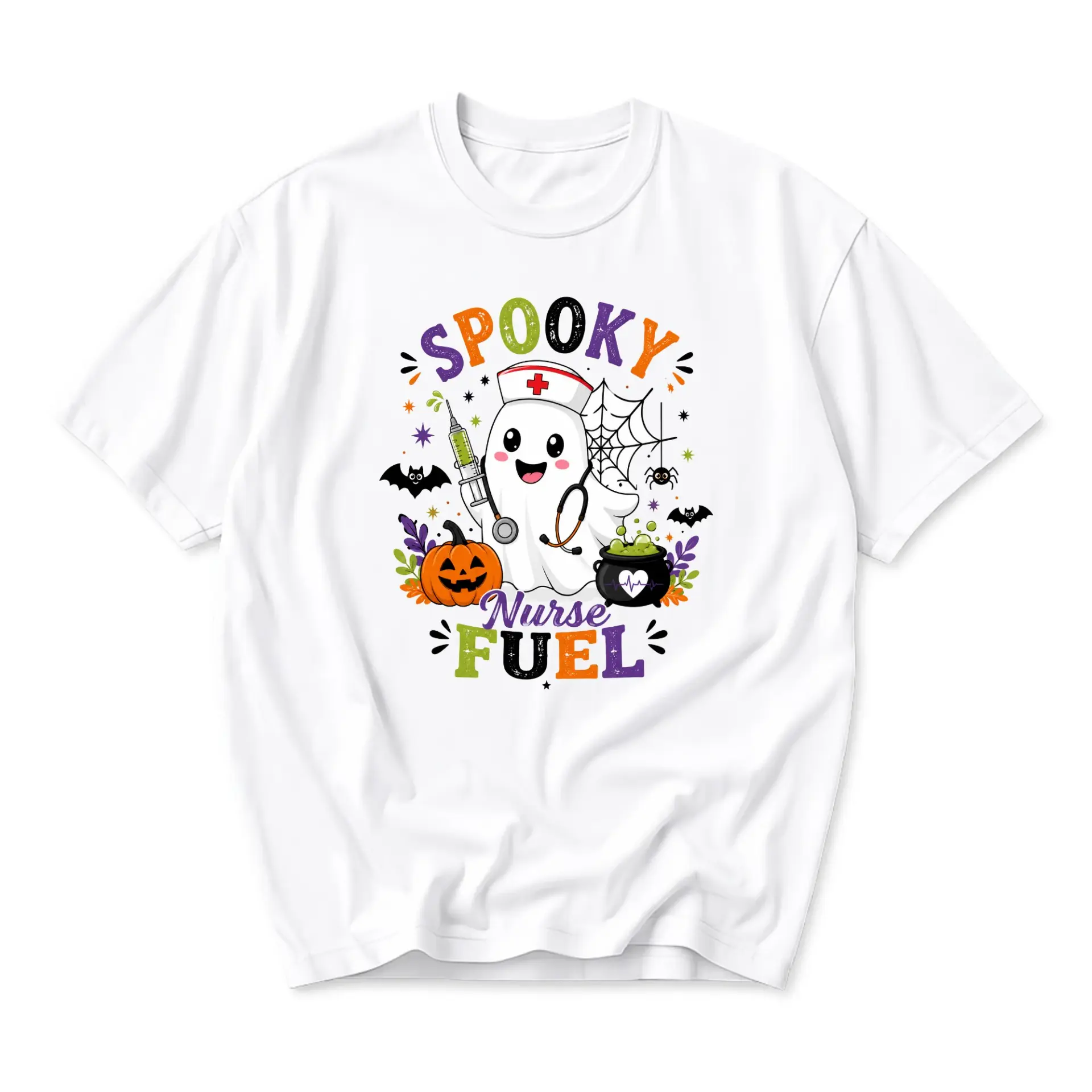 Graphic Tee Spooky Nurse Fuel T-Shirt Halloween Medical Professional Crew Neck Unisex Short Sleeve Cotton Casual Top