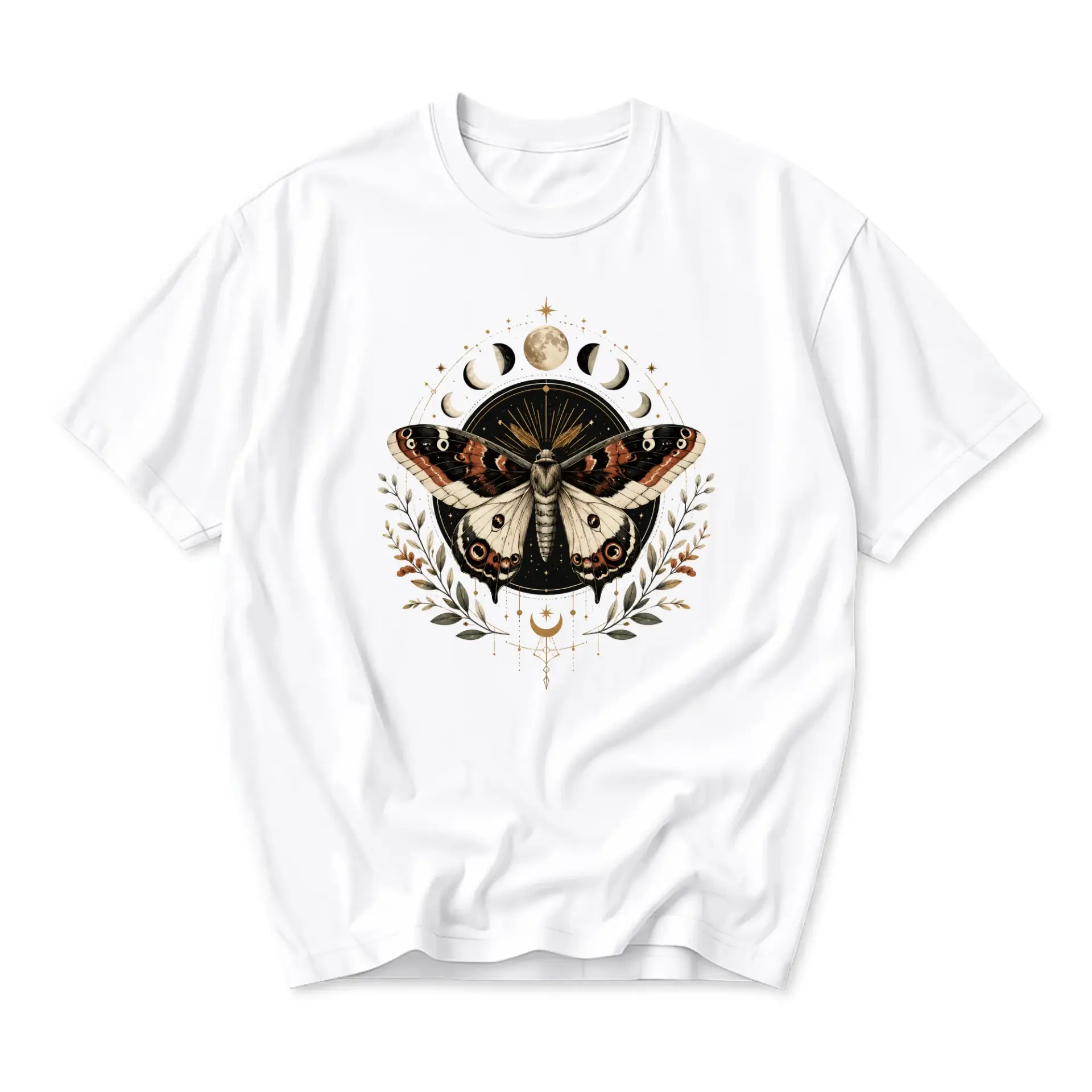 Graphic Tee Celestial Moth Art Print Unisex Crew Neck Cotton Blend Shirt for Casual Everyday Fashion and Unique Style