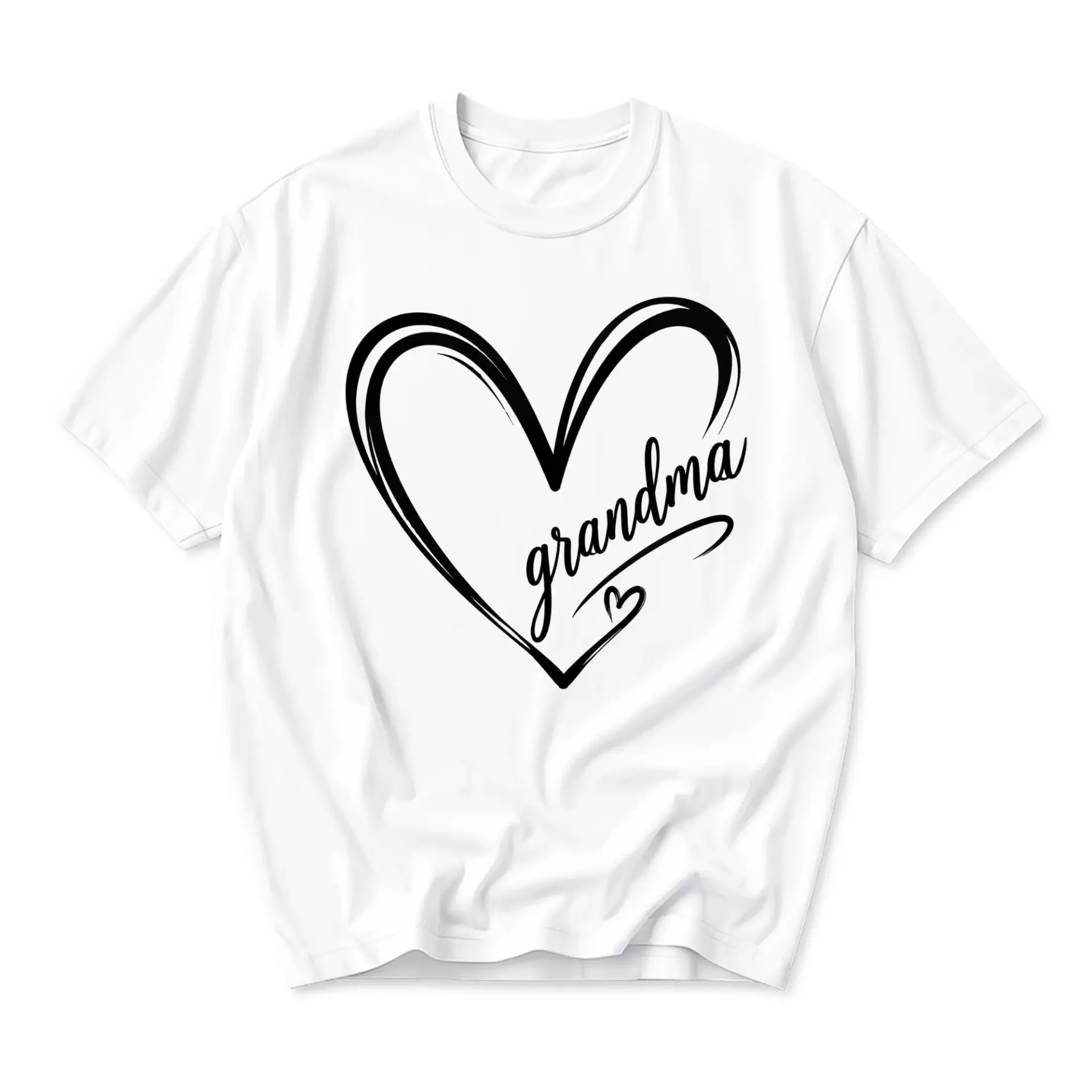 Graphic Tee Unisex Heart Grandma Script Print Short Sleeve Crew Neck Casual