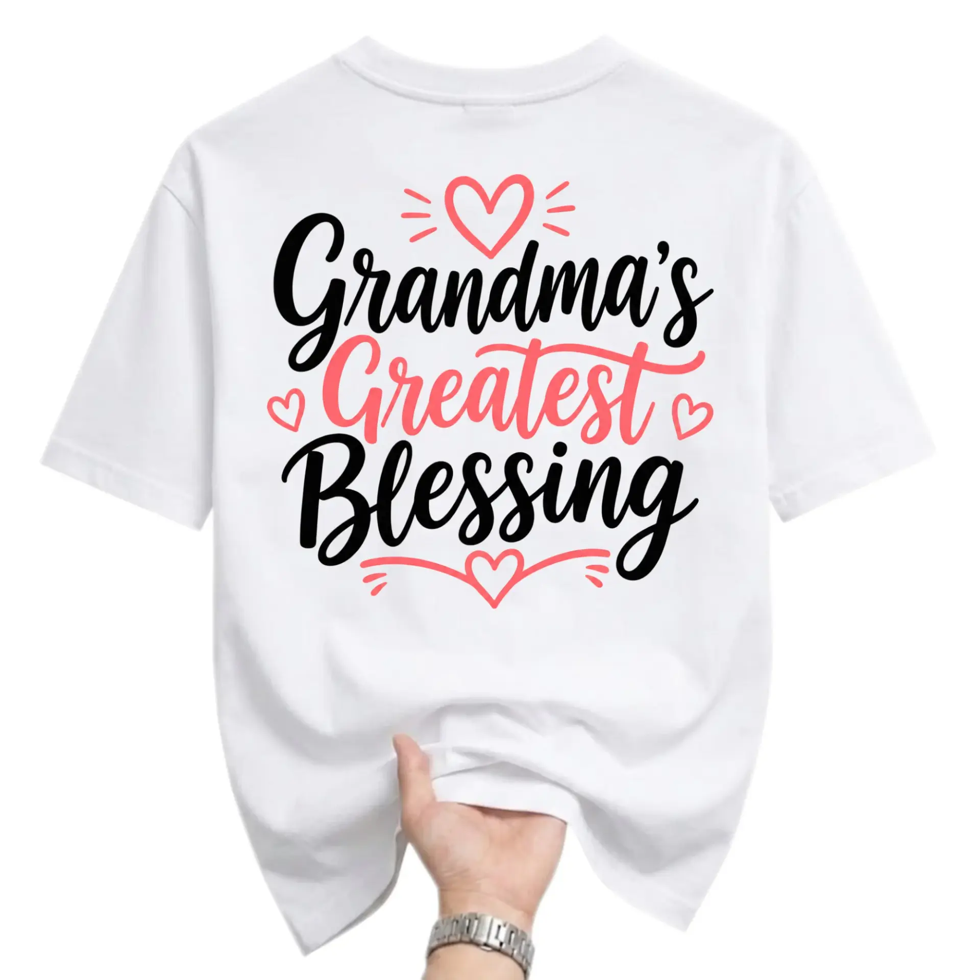 Graphic Tee Grandma's Greatest Blessing Inspirational Quote Shirt for Family Lovers Casual Unisex Short Sleeve Top