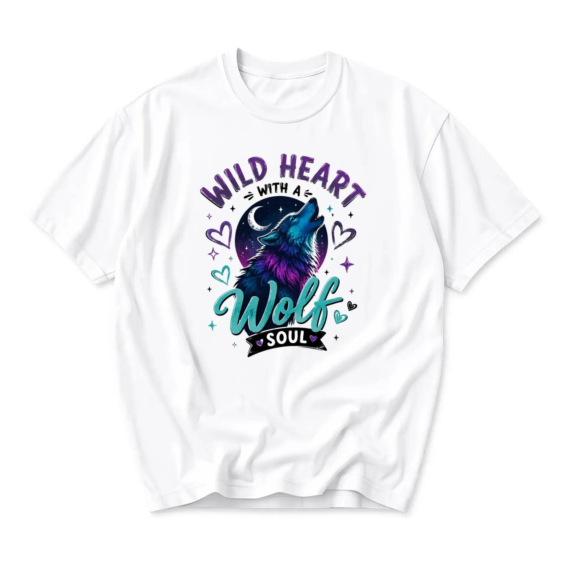 Graphic Tee Wild Heart with a Wolf Soul Artistic Nature Illustration Unisex Crew Neck Soft Cotton Casual Fashion Shirt