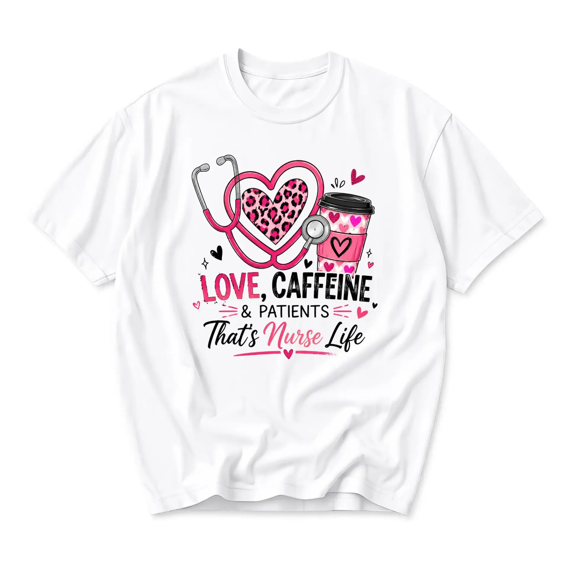 Graphic Tee Love Caffeine and Patients Nurse Life Shirt Unisex Crew Neck Medical Profession Casual Cotton Apparel