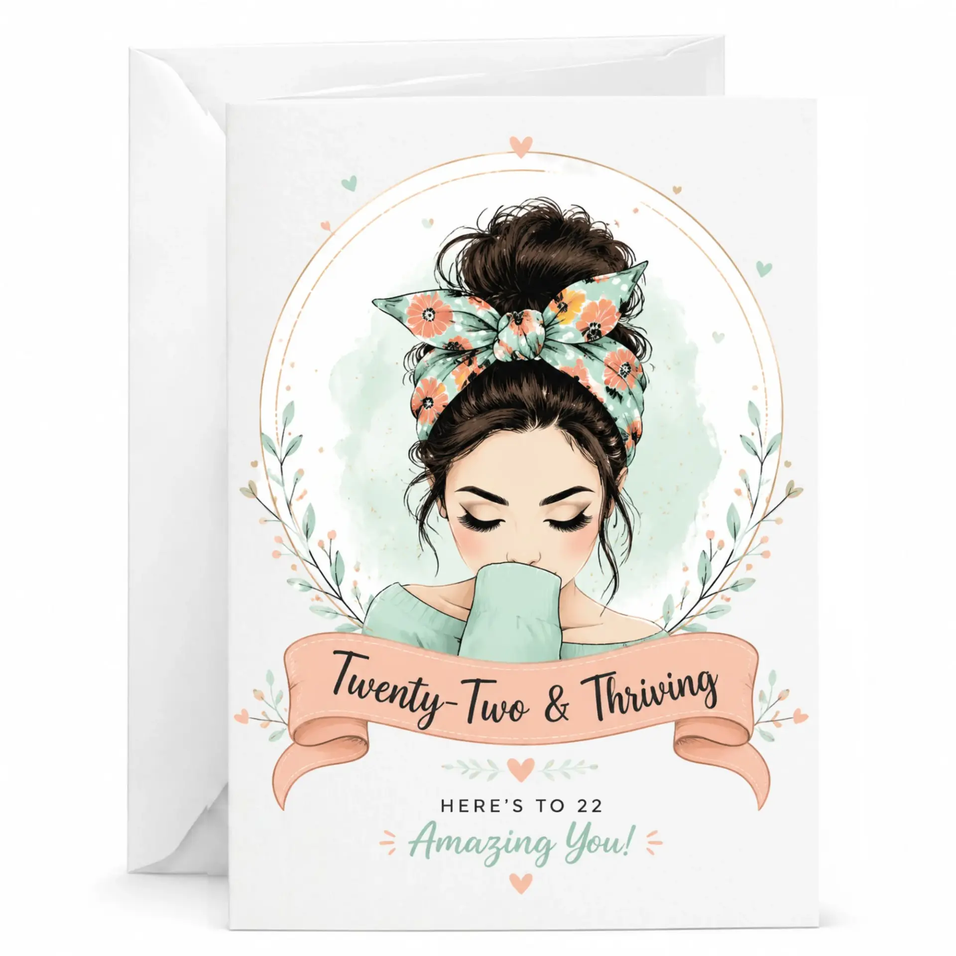 Greeting Card Twenty-Two and Thriving Birthday Card for Twenty-Second Birthday Featuring Stylish Illustration
