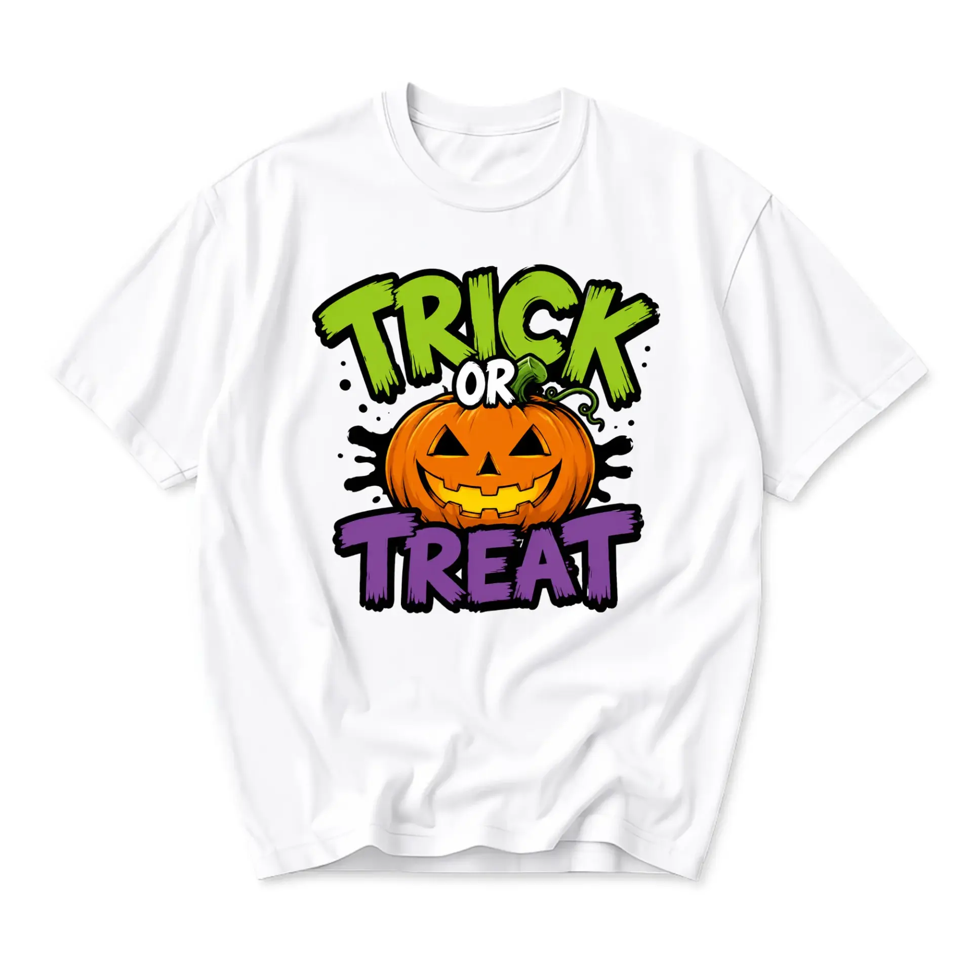 Graphic Tee Trick or Treat Halloween Pumpkin Design Unisex Casual Crew Neck Comfortable Cotton Blend Short Sleeve Shirt