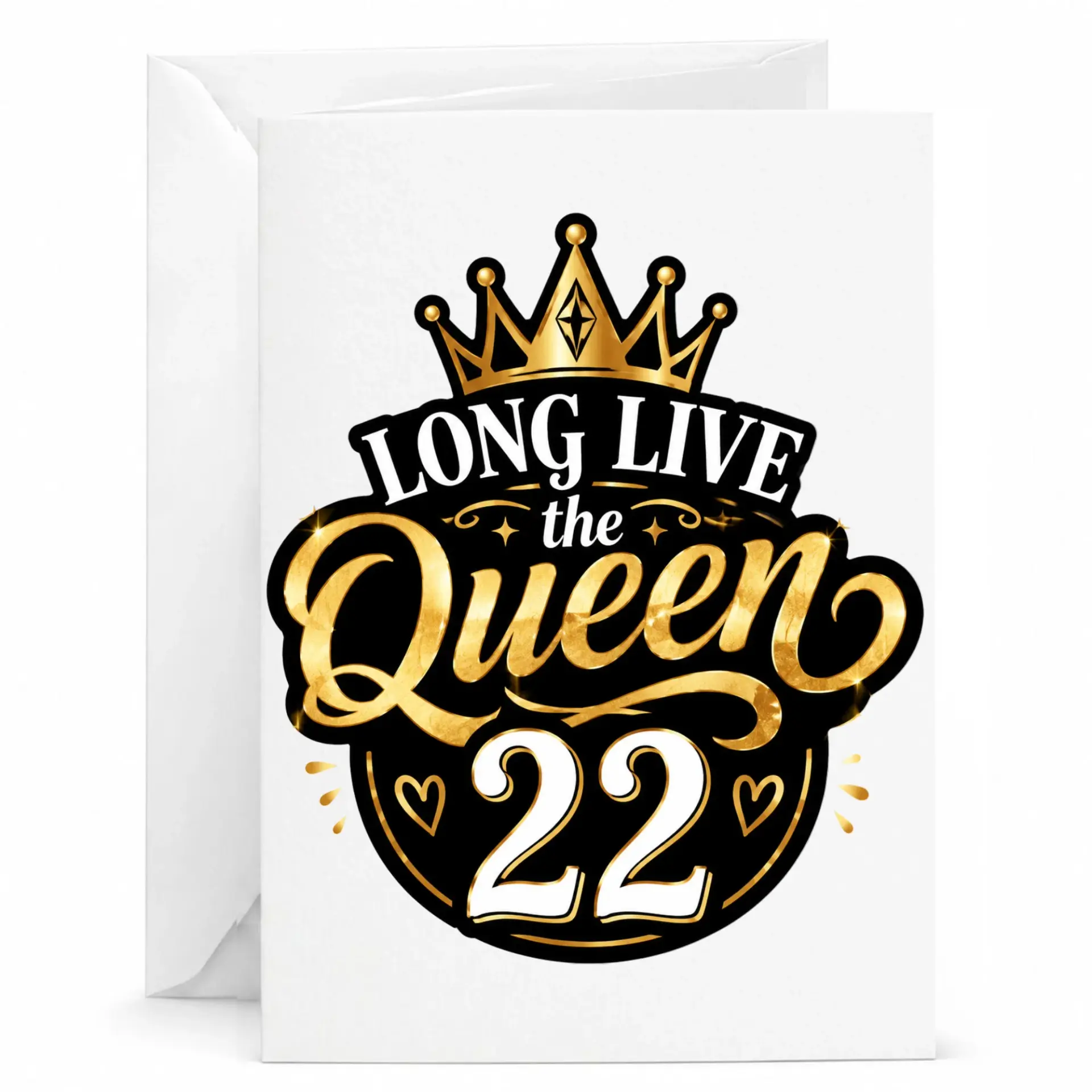 Birthday Card Long Live the Queen 22nd Birthday Greeting Card Premium Heavyweight Stationery with Matching Envelope