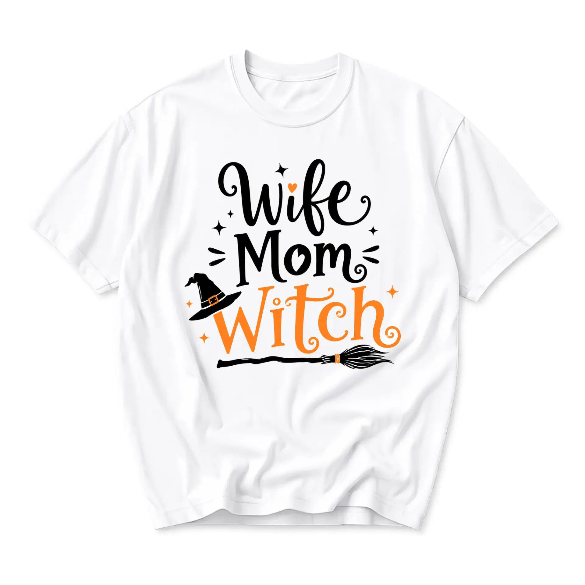 Funny Shirt Wife Mom Witch Graphic Tee Seasonal Holiday Unisex Crew Neck Casual Everyday Wear Soft Cotton Blend Top