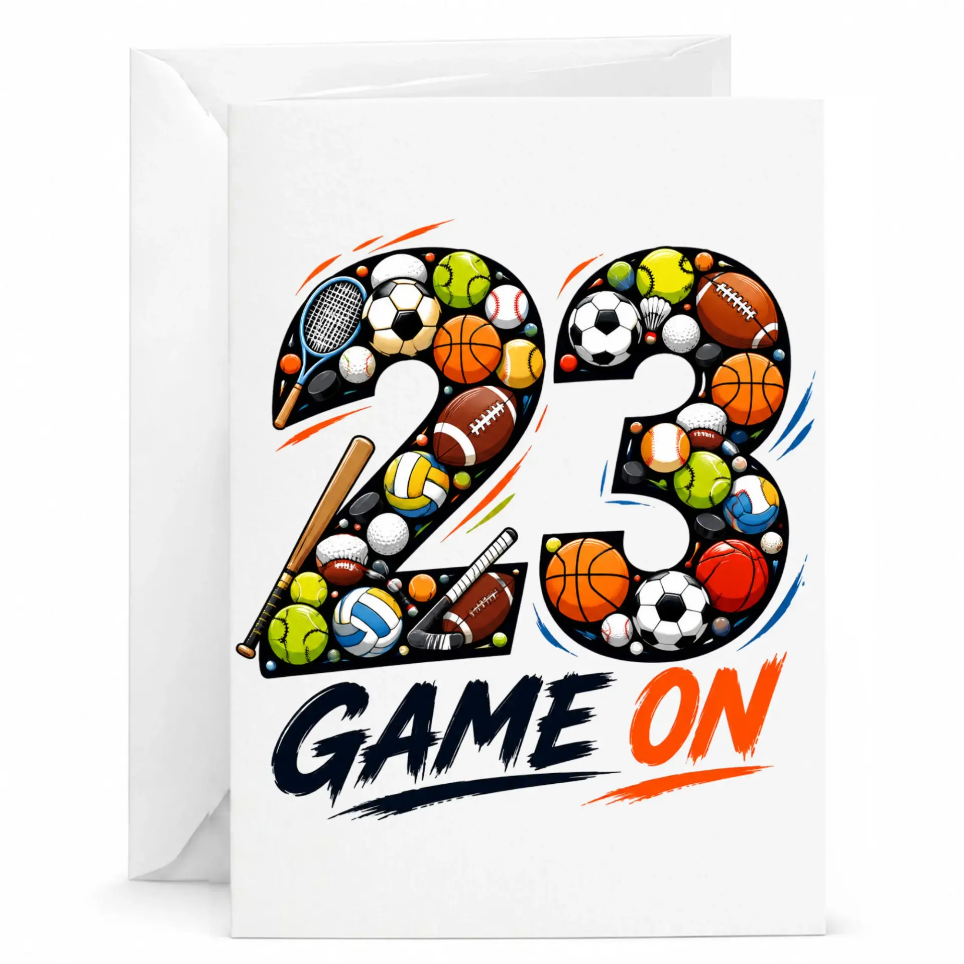 Greeting Card Twenty Third Birthday Sports Theme Game on Graphic Illustration Printed Cardstock Stationery 5x7 Inches