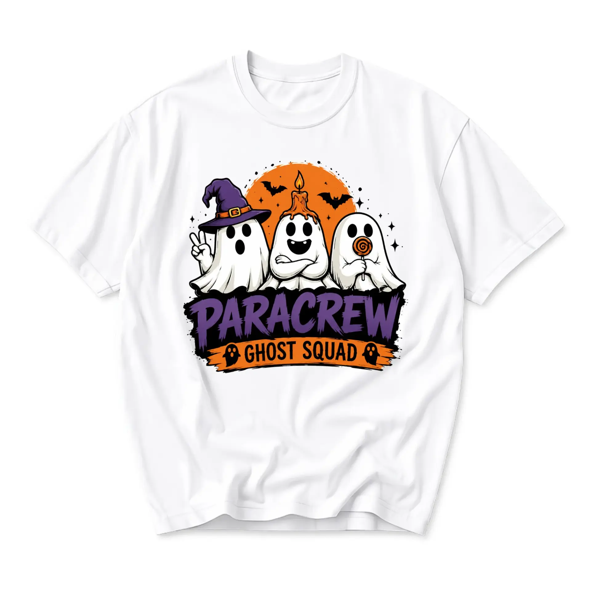 T-shirt Ghost Squad Graphic Tee Paracrew Halloween Apparel Unisex Crew Neck Casual Everyday Wear Top White