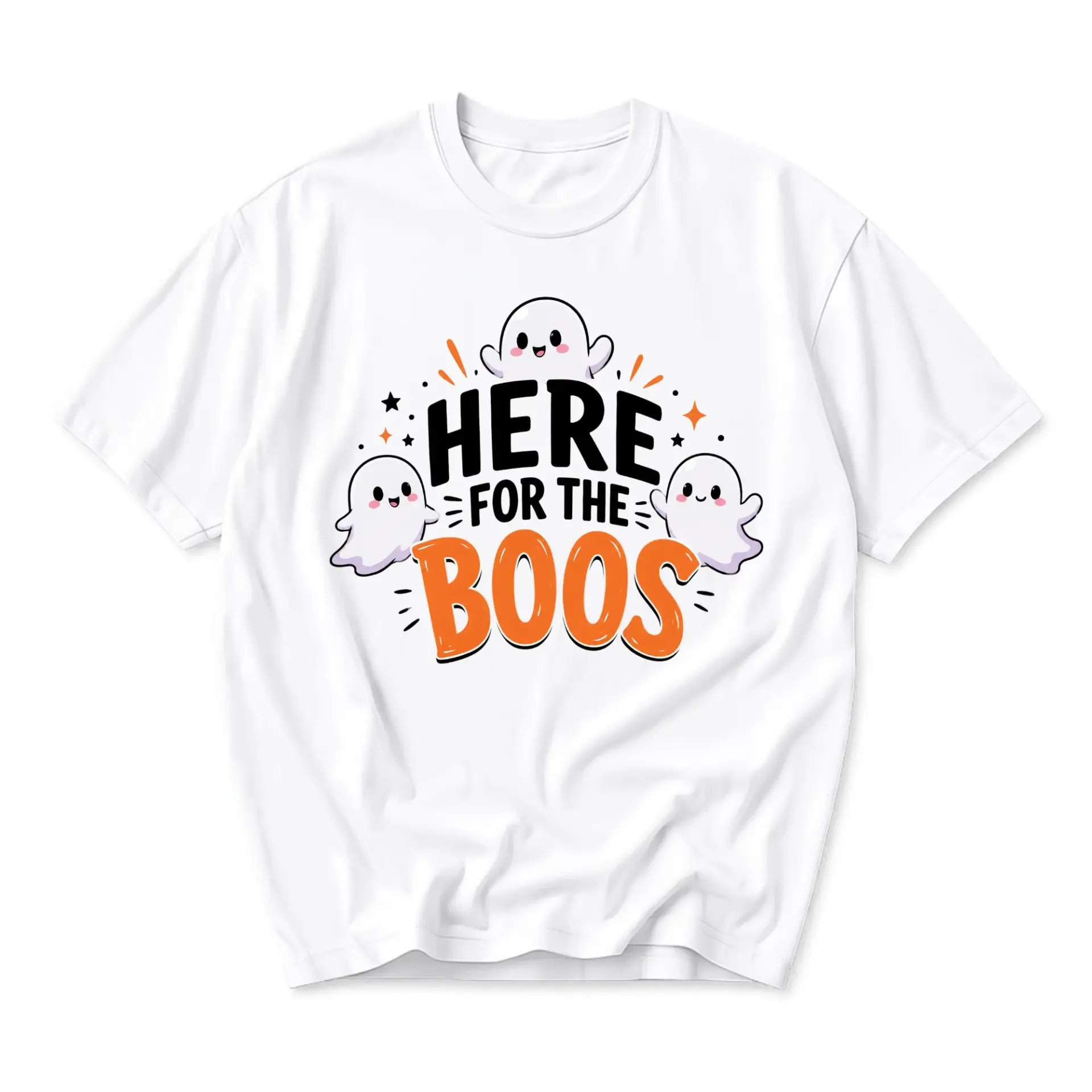 Funny Shirt Here for the Boos Cute Ghost Graphic T-Shirt Casual Unisex Crew Neck Seasonal Holiday Apparel Tee