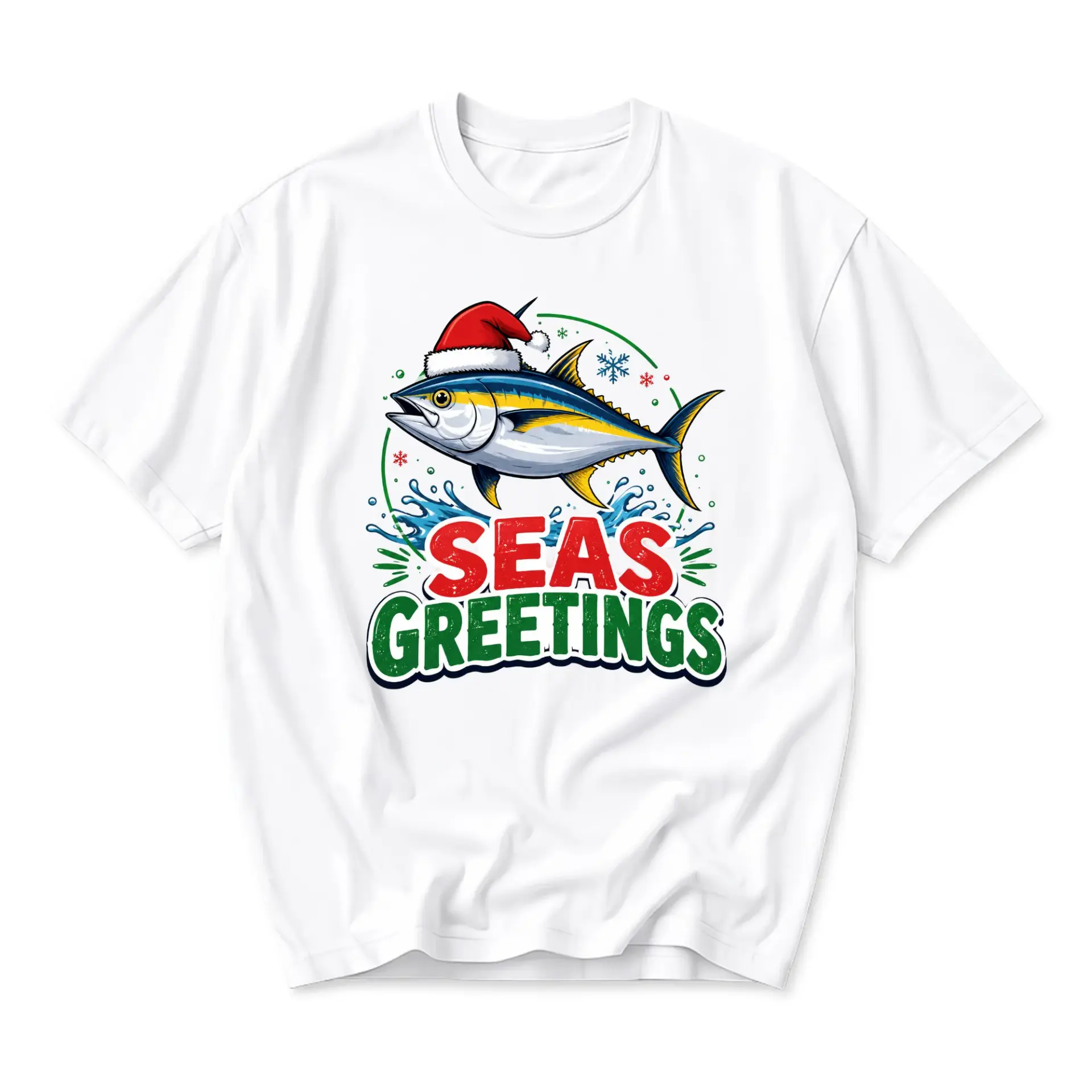 Funny Shirt Seas Greetings Fishing Holiday Graphic Tee Unisex Short Sleeve Casual Apparel for Outdoor Lovers