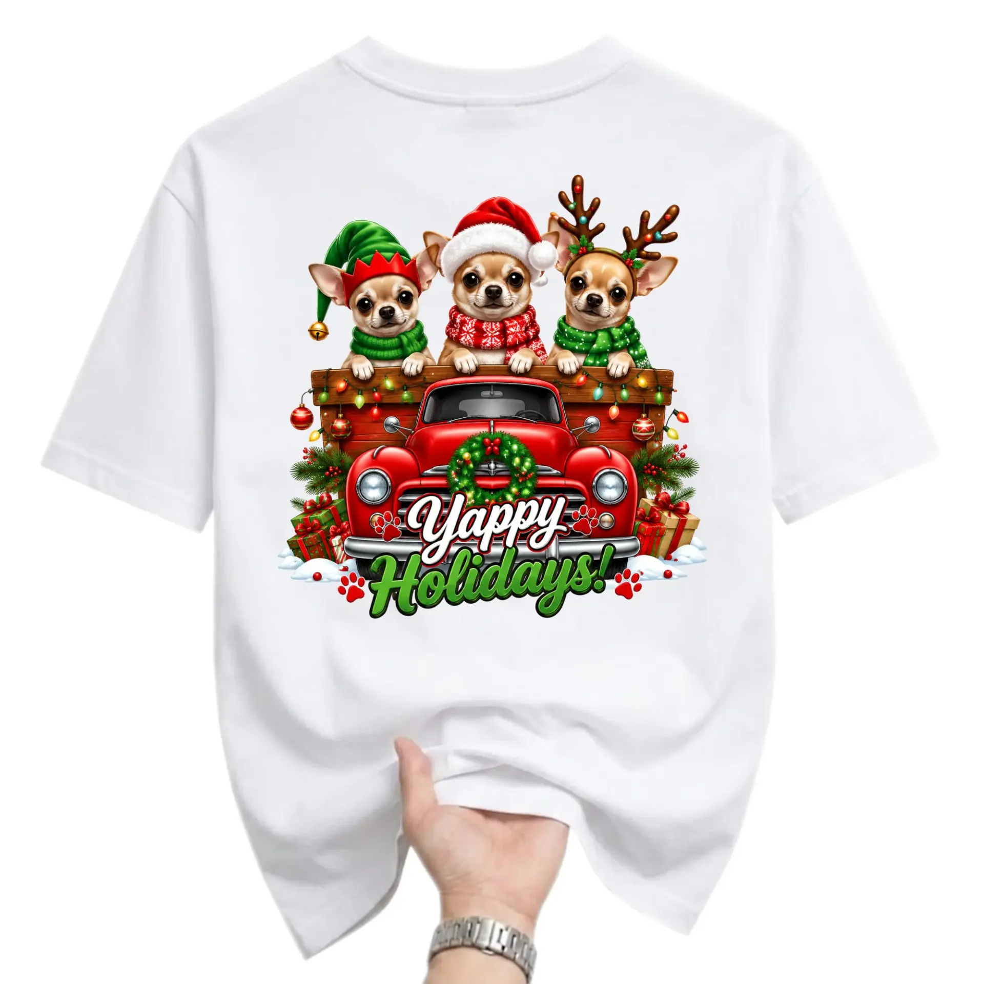 Funny Shirt Yappy Holidays Chihuahua Graphic Tee Cute Christmas Red Truck
