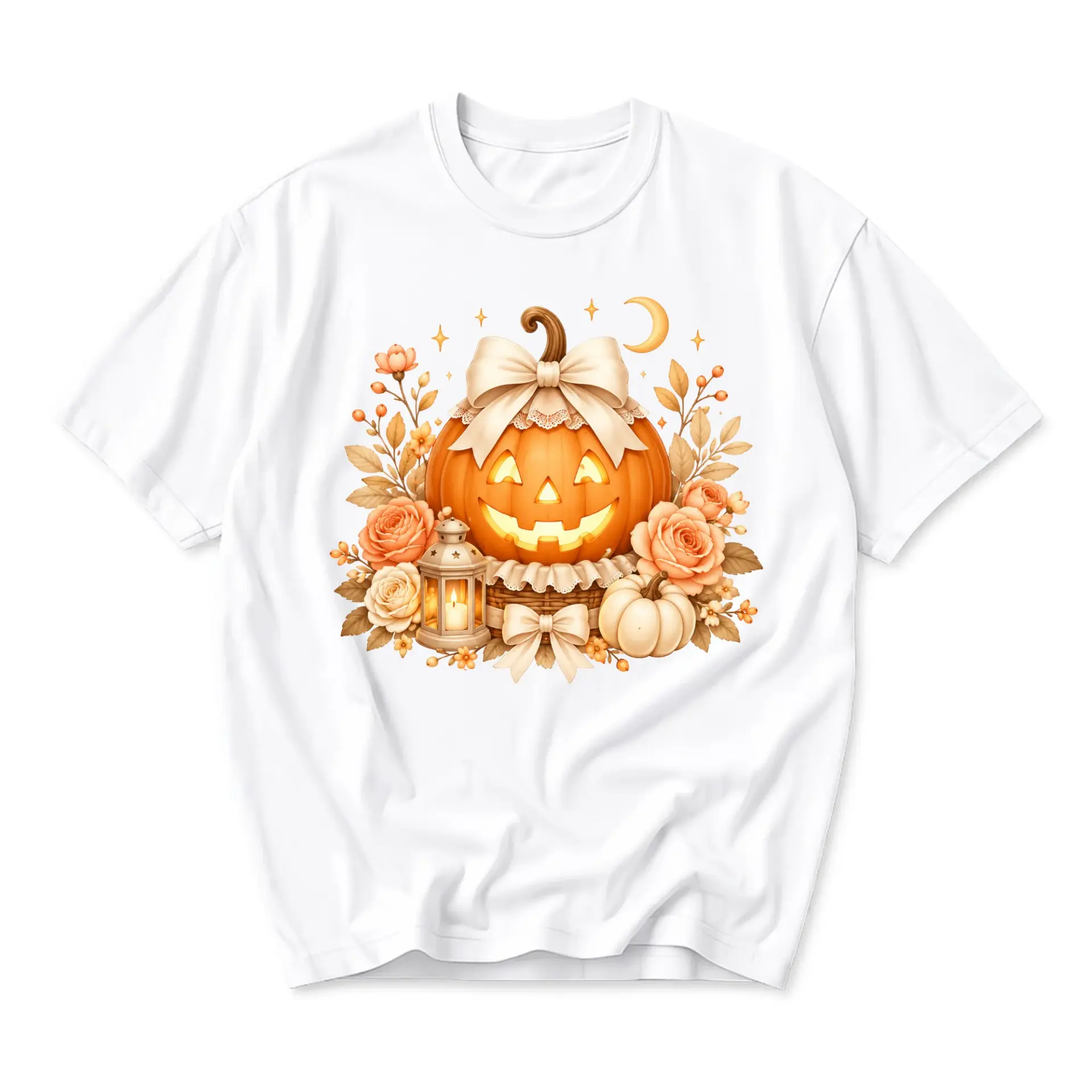 Graphic Tee Unisex Fall Pumpkin Design Short Sleeve Crew Neck Cotton Blend Shirt for Autumn Seasonal Casual Wear