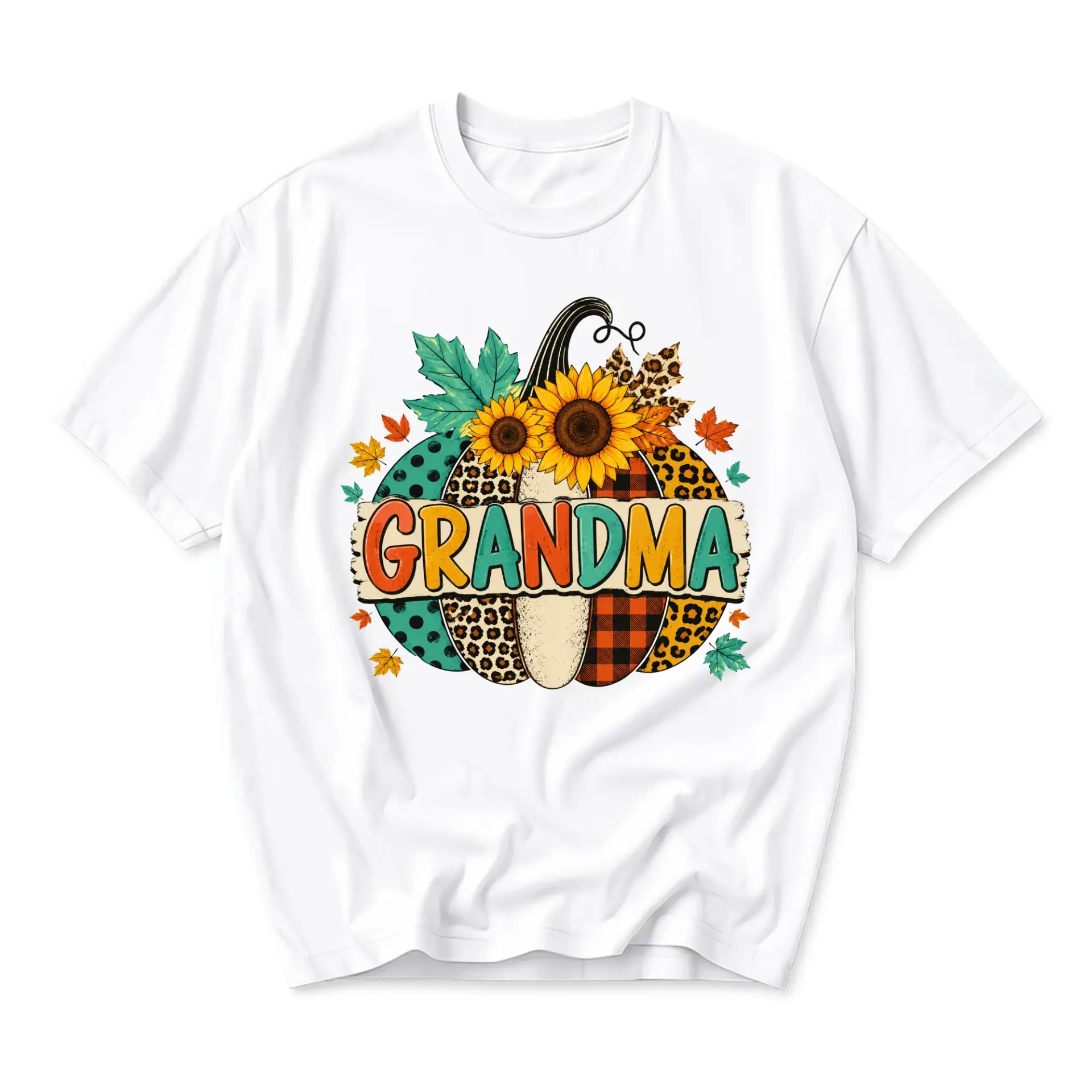 Graphic Tee Grandma Pumpkin Sunflower Fall Theme Unisex Cotton Blend Casual Crew Neck Short Sleeve Shirt Apparel Top