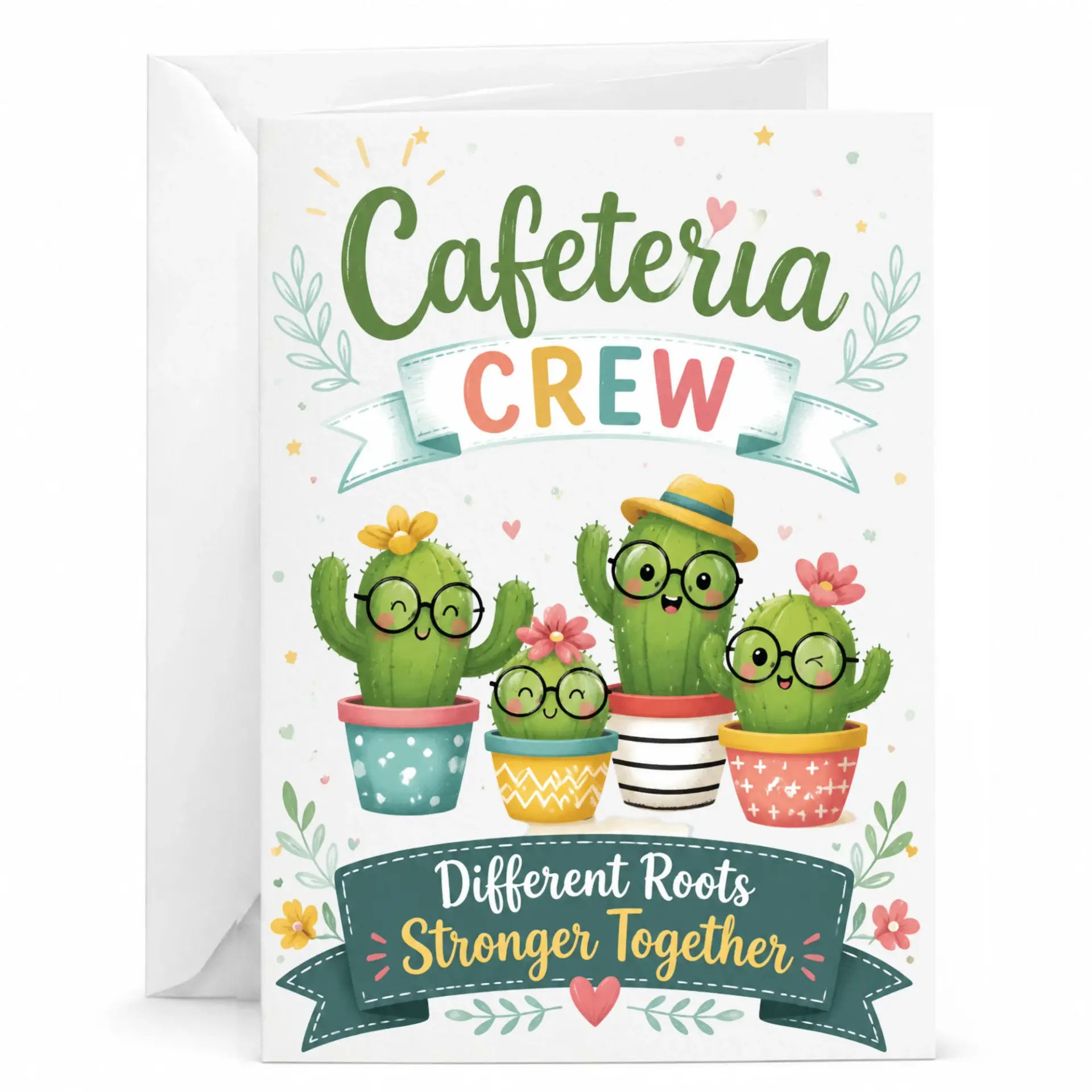 Greeting Card Cafeteria Crew Themed Note with White Envelope