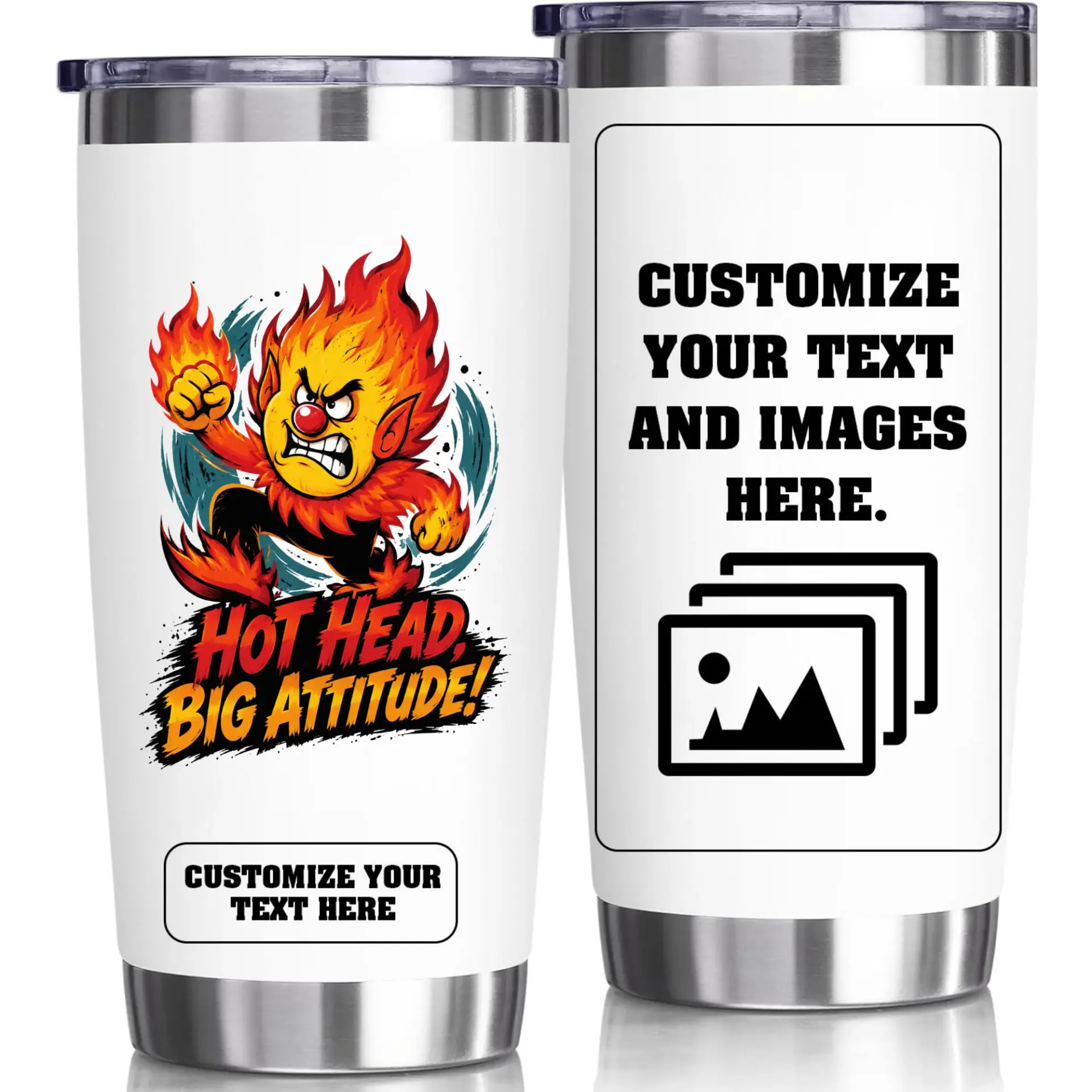Stainless Steel Tumbler Hot Head Big Attitude Design 20oz Vacuum Insulated Travel Mug with Custom Personalization Area