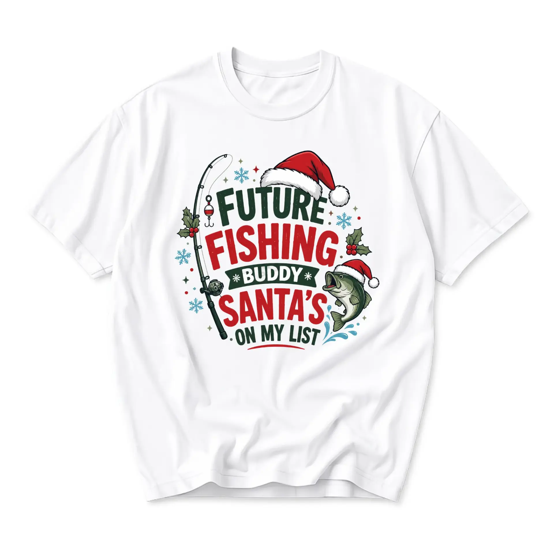 Funny Shirt Future Fishing Santa Is on My List Graphic Tee Holiday Angler