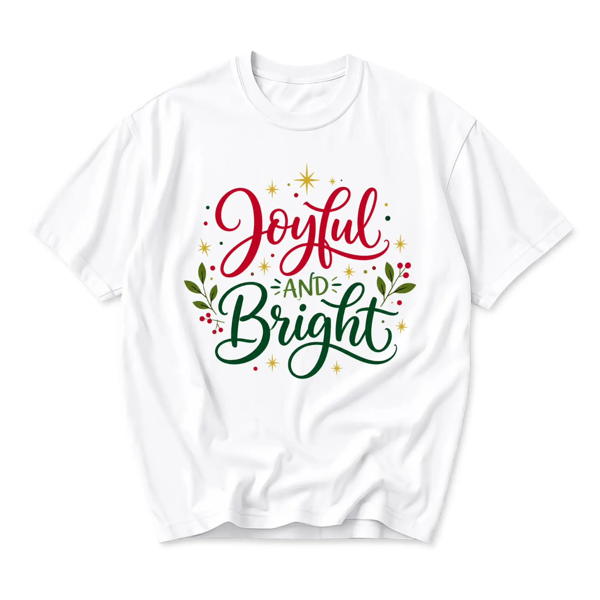 T-shirt Joyful and Bright Graphic Tee Christmas Holiday Season Casual Cotton Blend Unisex Crew Neck Short Sleeve Top