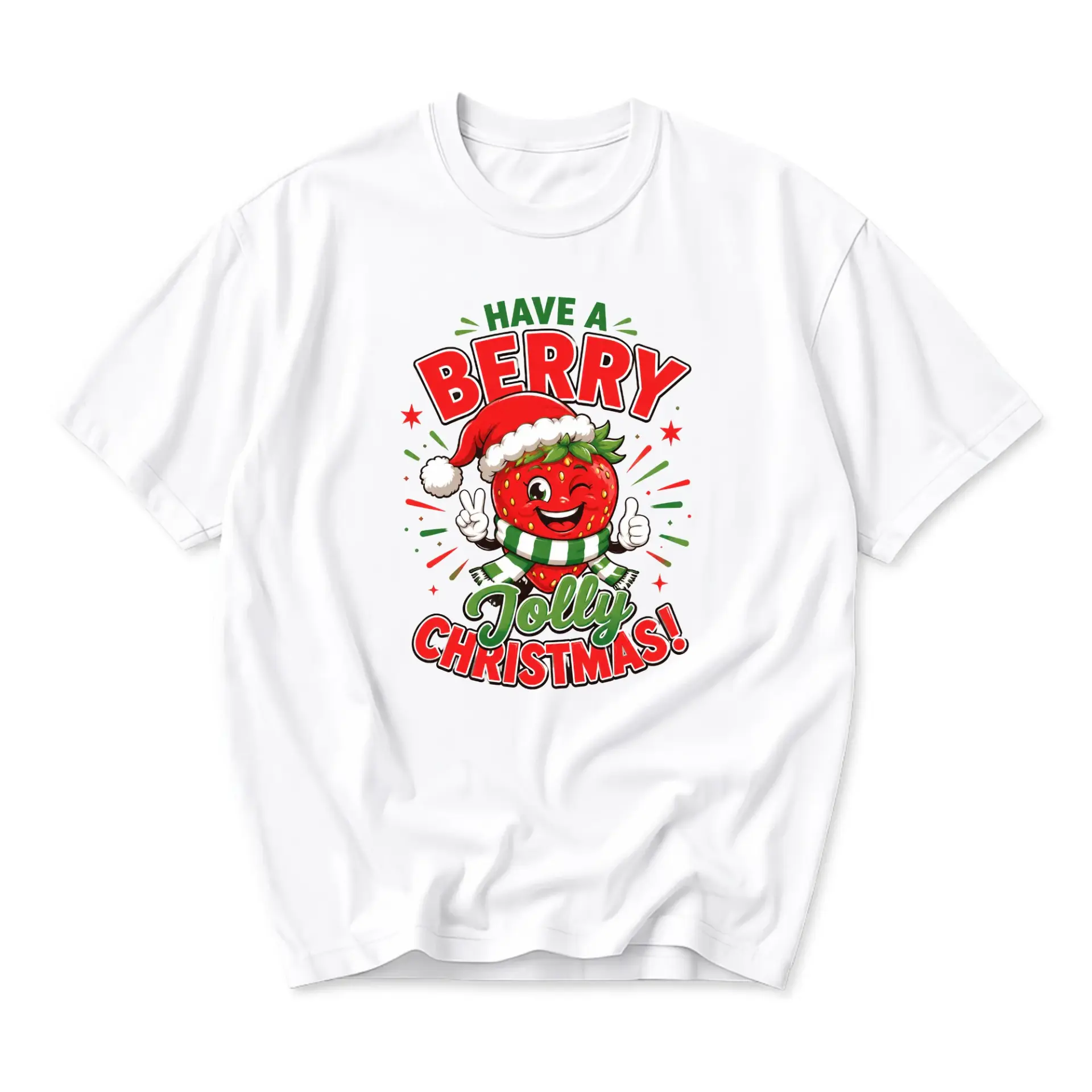 Graphic Tee Have a Berry Jolly Christmas Shirt Unisex Crew Neck Short Sleeve Casual Holiday Apparel White Cotton