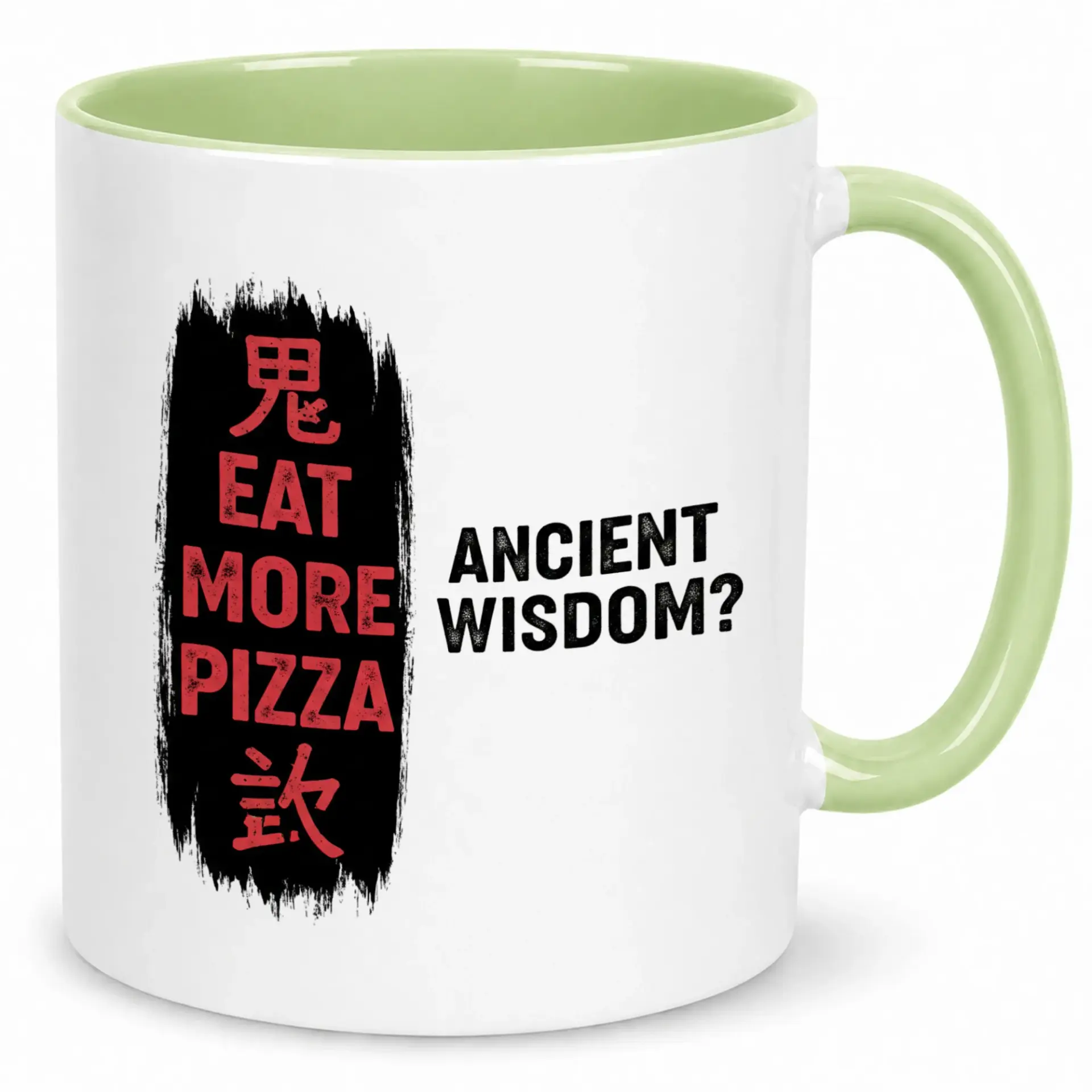 Funny Ceramic Coffee Mug with Humorous 'eat More Pizza' and Ancient Design Unique Asian Inspired Drinkware for Home Office Gift