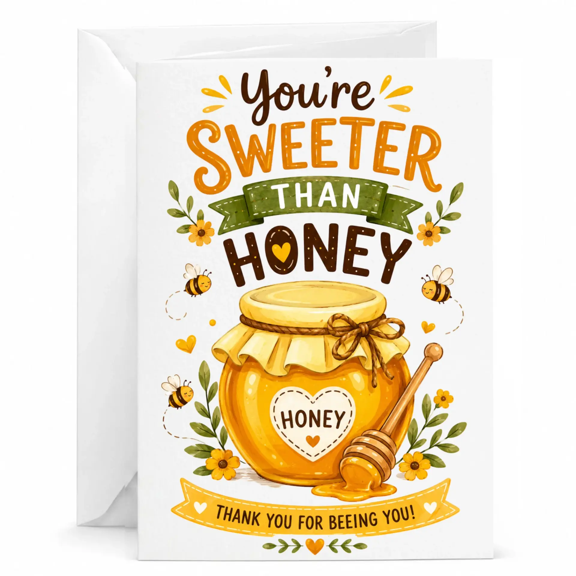 Card Are Sweeter Than Honey Funny Bee Greeting with Envelope for Appreciation and Support