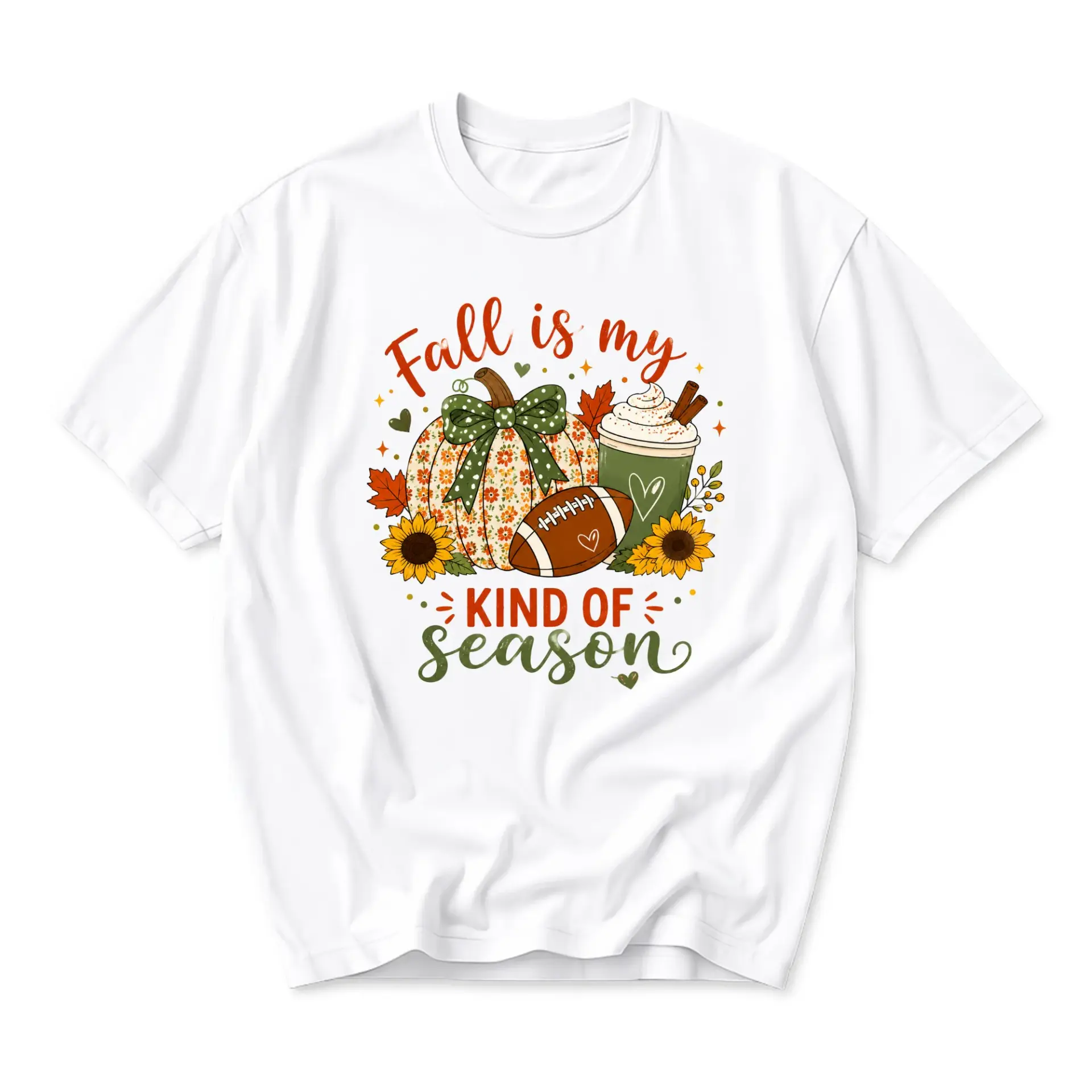 Graphic Tee Fall Is My Kind of Season Pumpkin Football Coffee Autumn Unisex Short Sleeve Crew Neck Casual Shirt