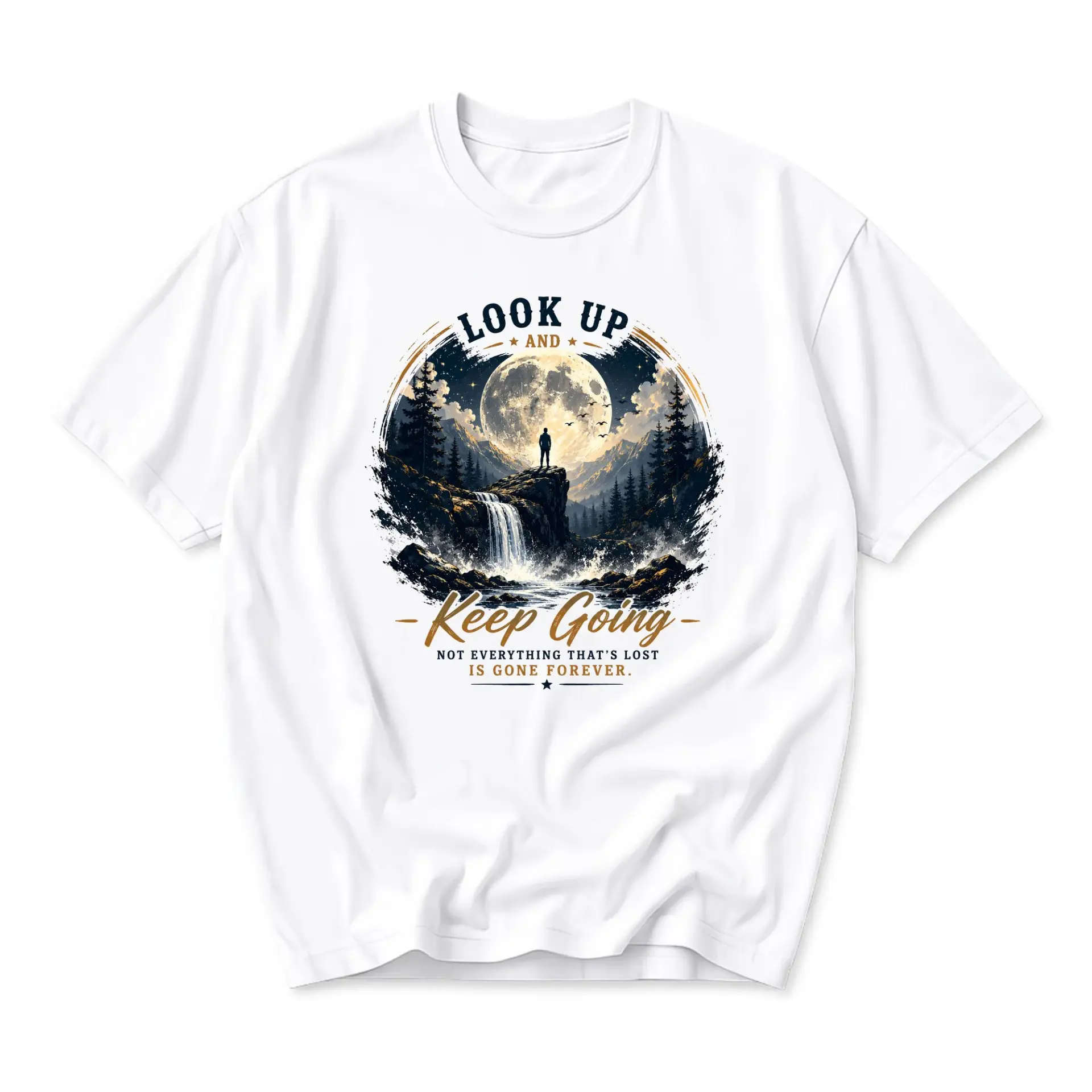 Graphic Tee Look up and Keep Going Nature Illustration Unisex Crew Neck Short Sleeve Casual Cotton Blend Shirt