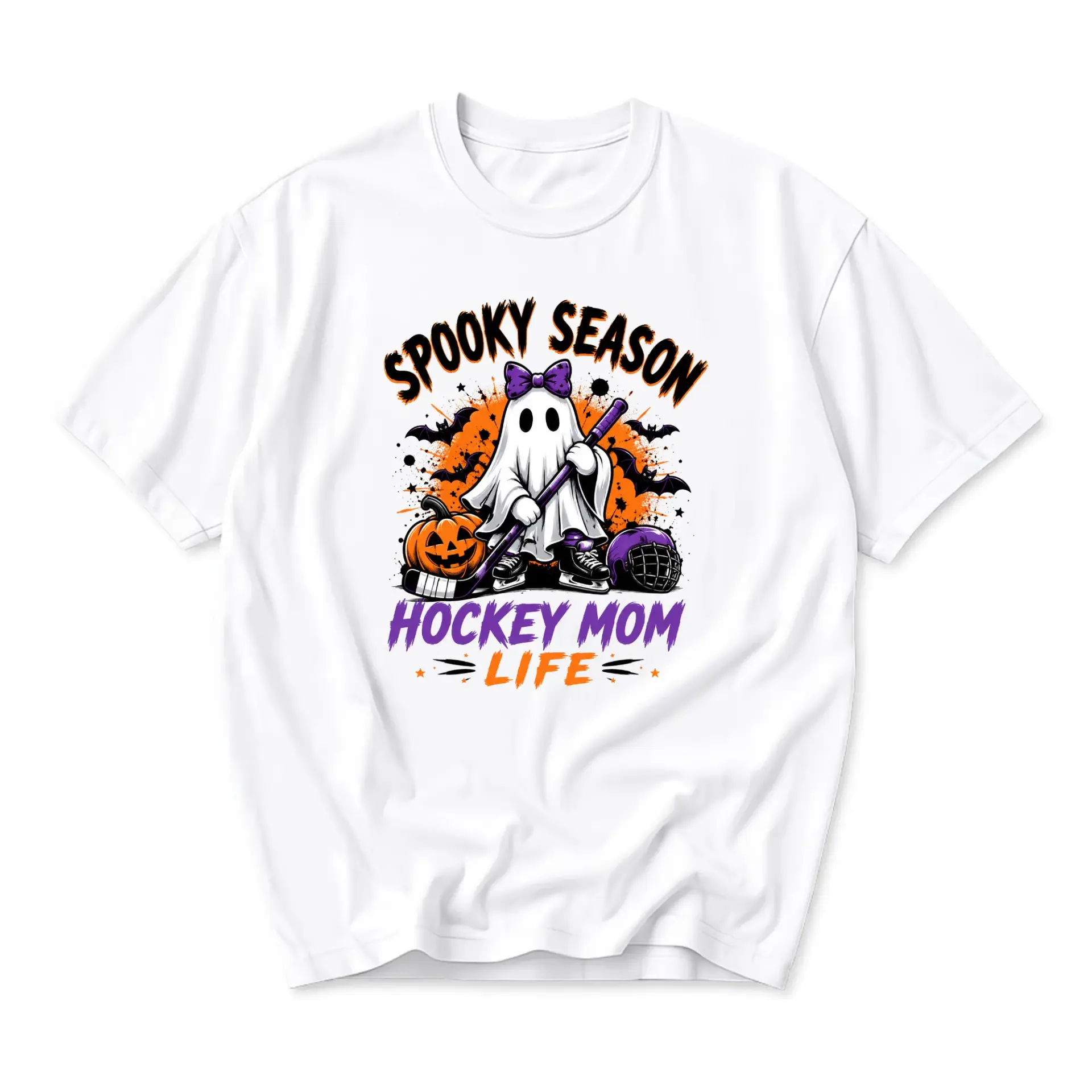 Funny Shirt Spooky Season Hockey Mom Life Graphic Tee for Casual Wear and Autumn Sports Themed Outfits