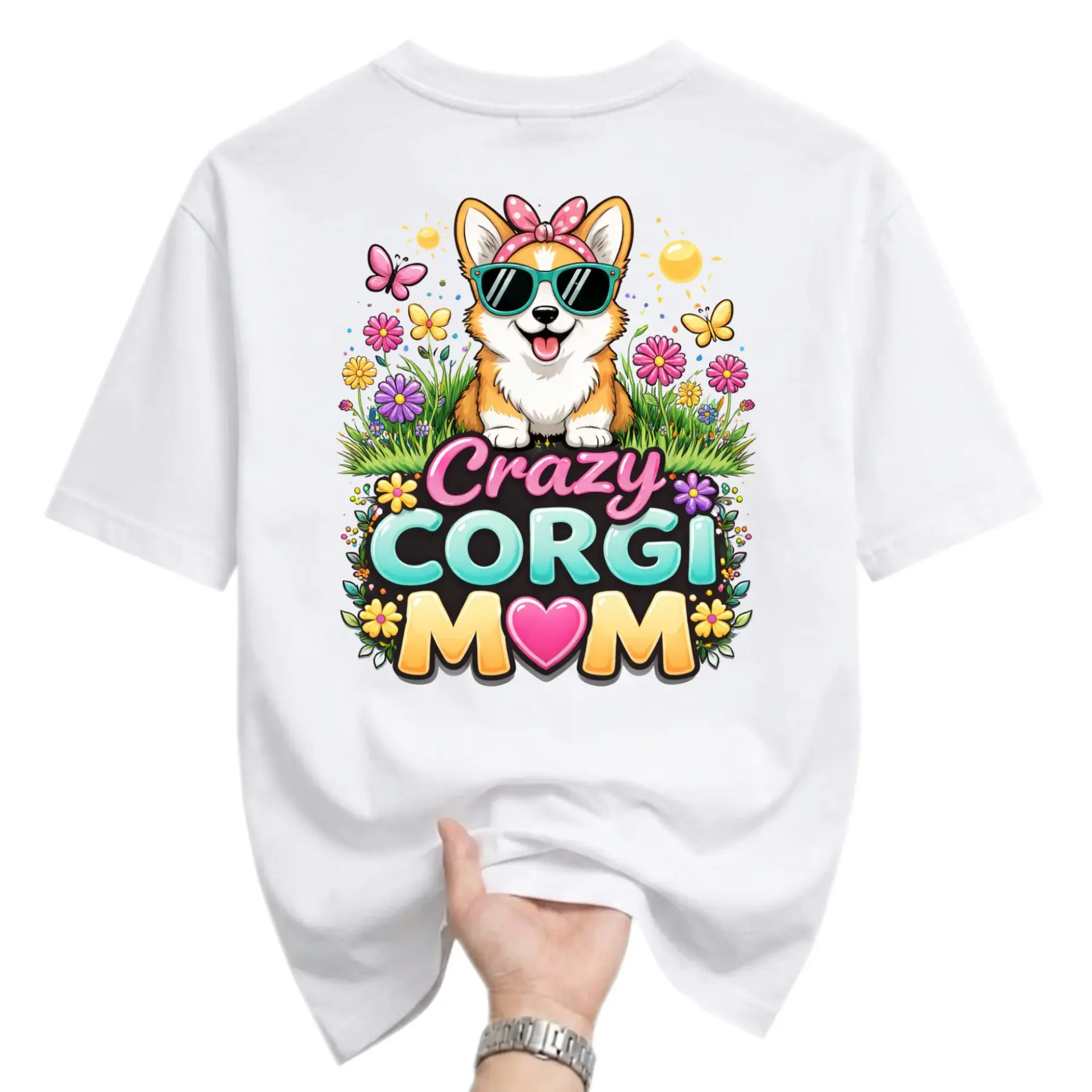 Graphic Tee Crazy Mom T-Shirt Summer Floral Dog Lover Crew Neck Casual Cotton Blend Unisex Apparel