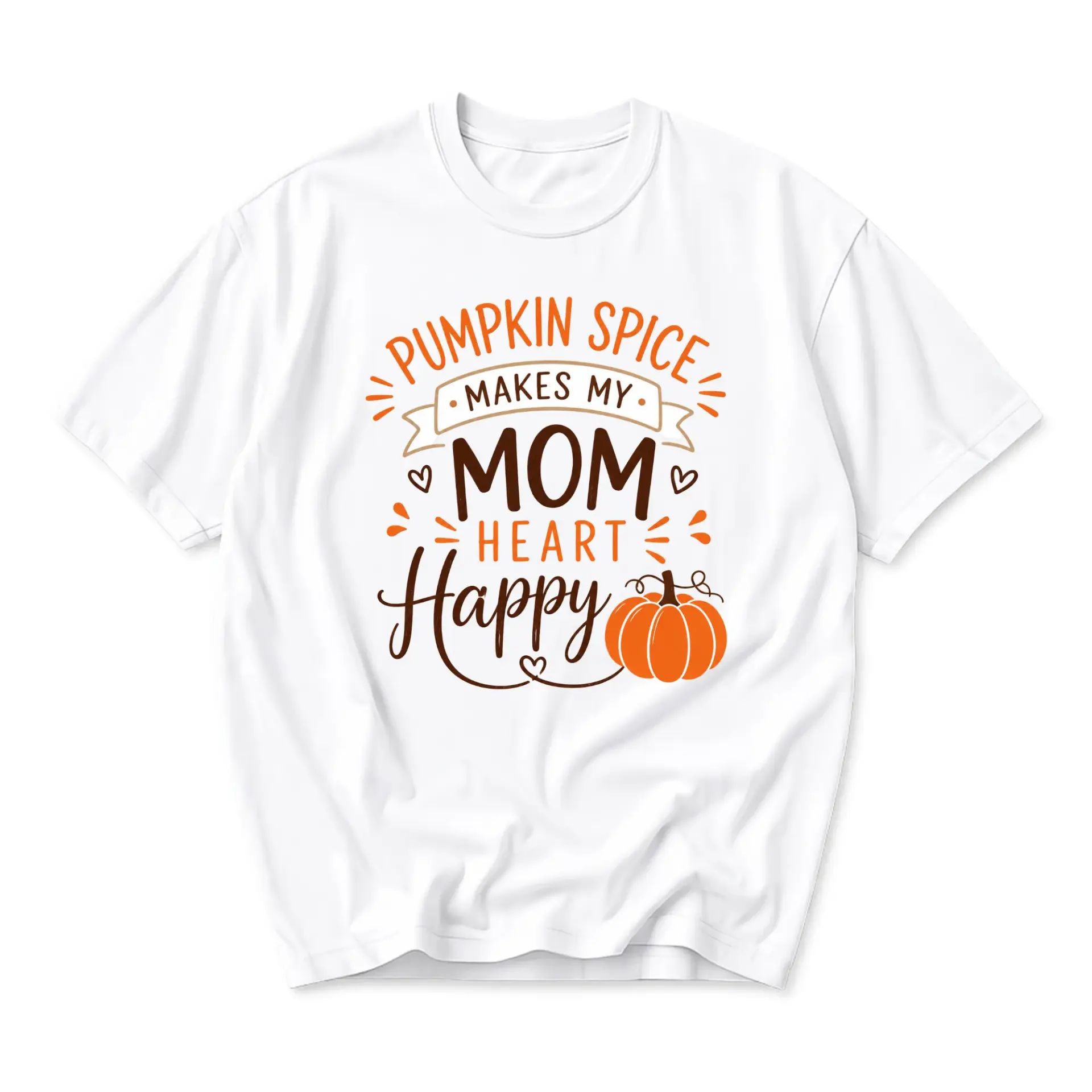 Funny Shirt Pumpkin Spice Makes My Mom Heart Happy Graphic Tee for Autumn Seasonal Casual Wear Aesthetic Tops