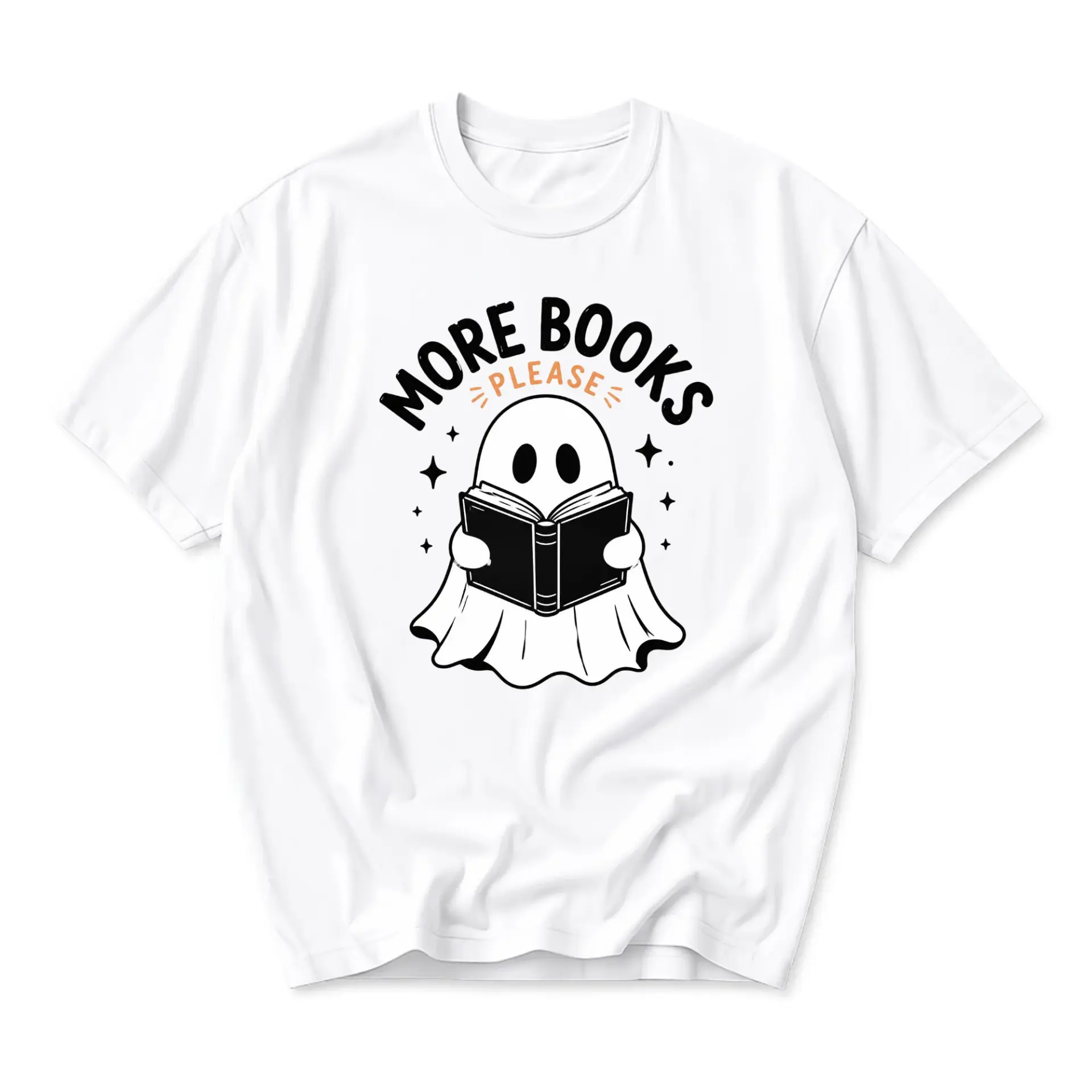 Graphic Tee More Books Please Ghost Reading Design Unisex Crew Neck Short Sleeve Casual Cotton Blend Apparel