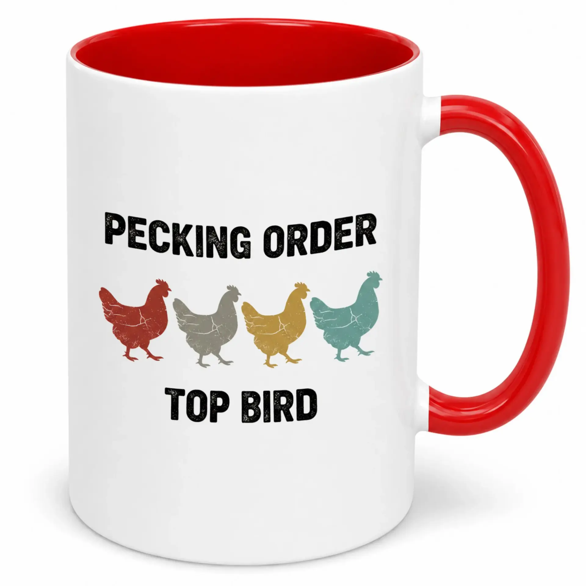 Funny Pecking Order Top Bird Ceramic Coffee Mug with Chicken Silhouettes Design Humorous Farm Animal Theme Drinkware for Home & Office