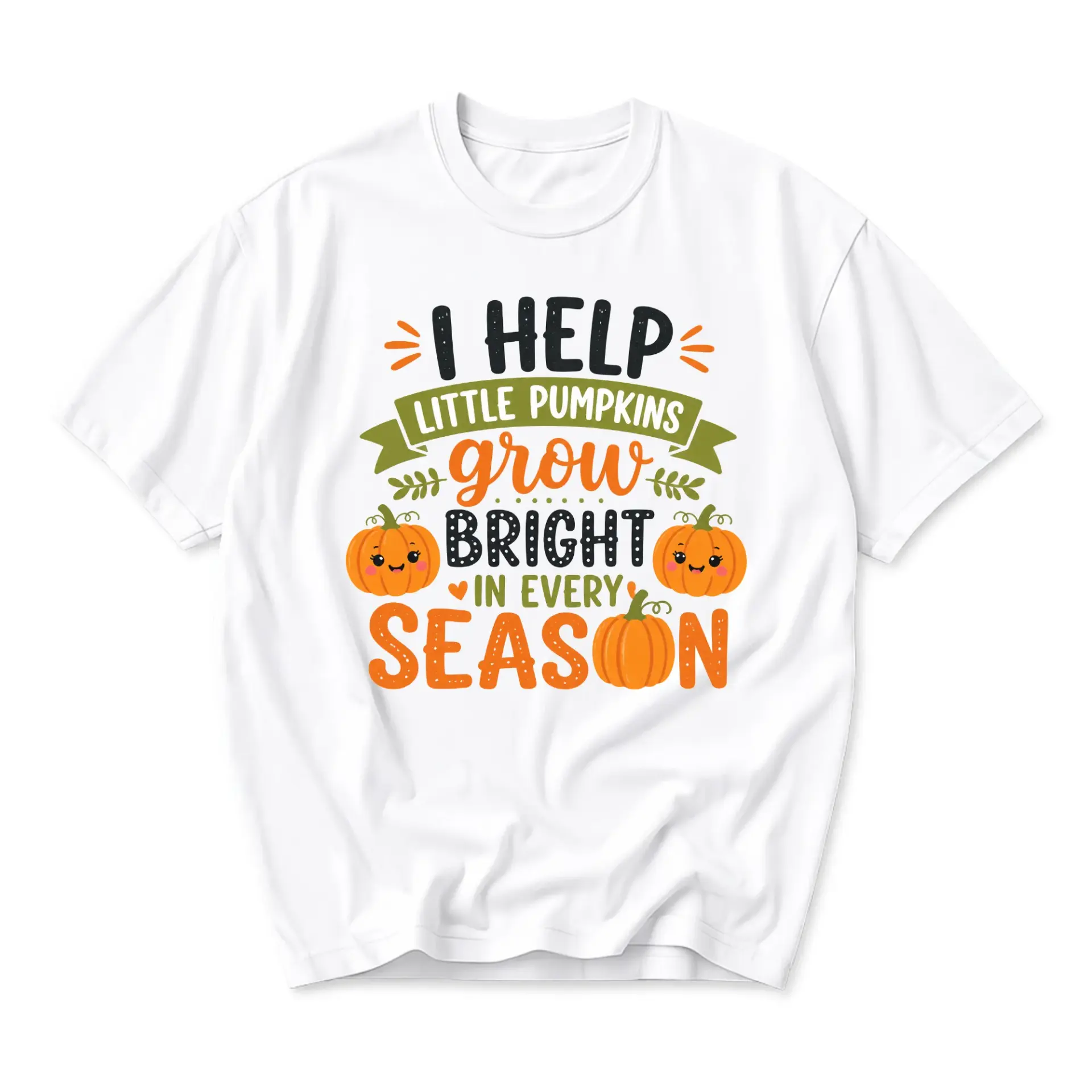 Graphic Tee I Help Little Pumpkins Grow Bright in Every Season Unisex Casual Crew Neck Comfortable Cotton Shirt