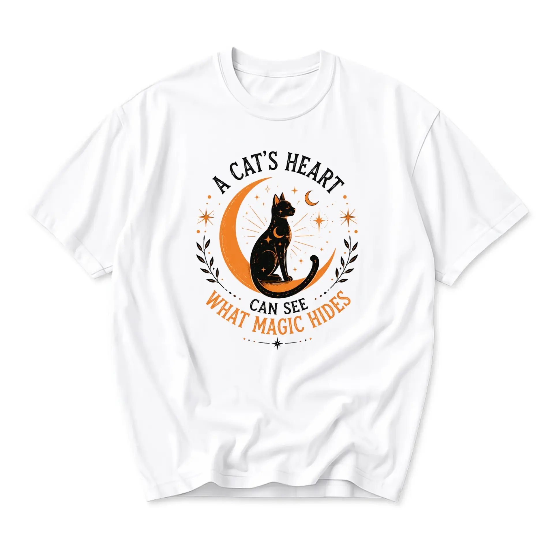 Graphic Tee Celestial Black Cat Moon Print Shirt Whimsical Kitten Illustration Unisex Casual Crew Neck Apparel