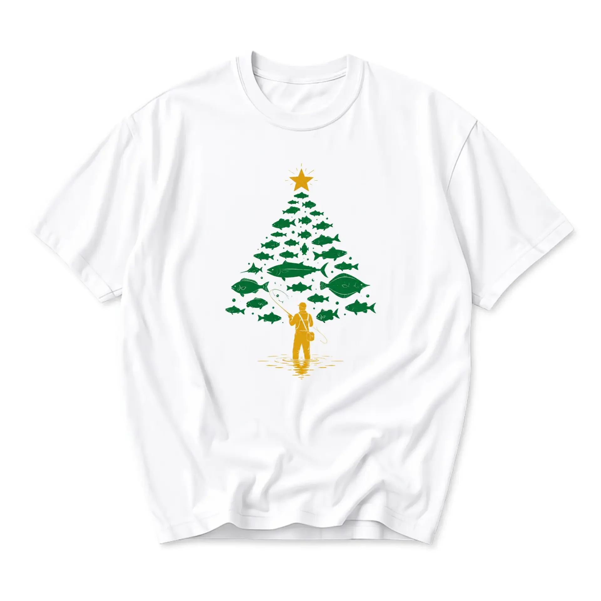 Graphic Tee Fishing Christmas Tree Unisex T-Shirt Seasonal Holiday Apparel